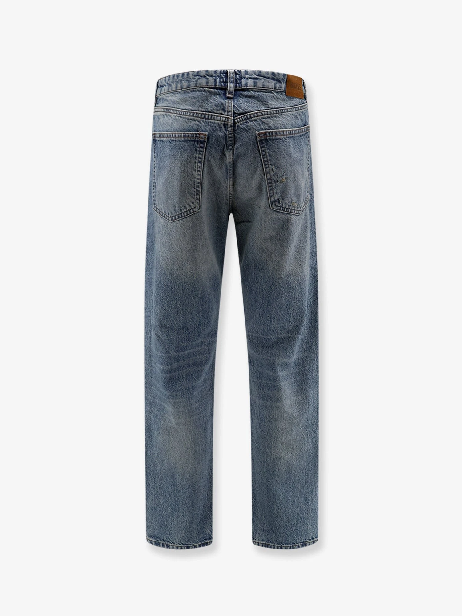 Cotton jeans with back suede logo patch.webp