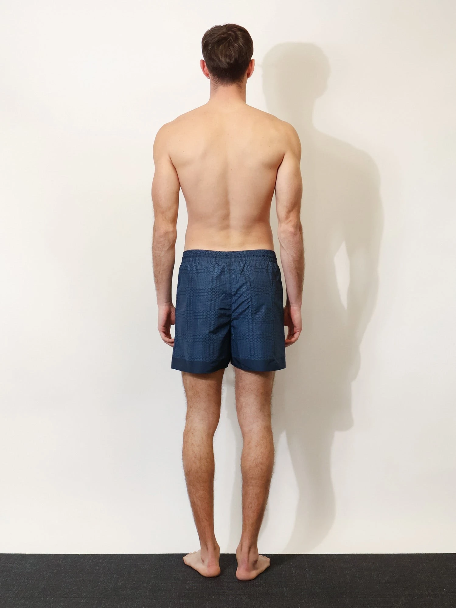 Nylon swim trunks with all-over Gucci Incrocio print.webp