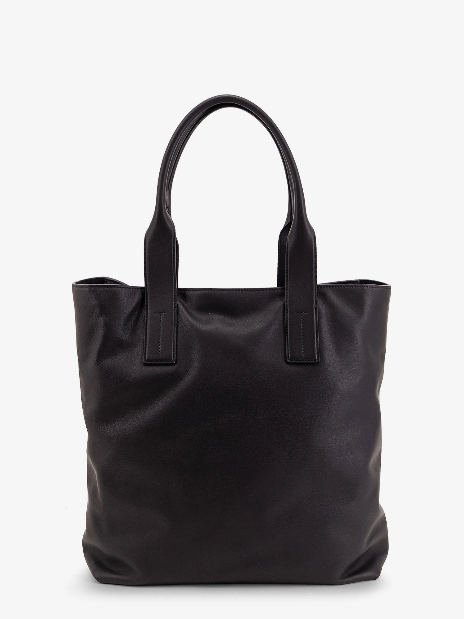 Leather shopping bag with logo lettering on the bottom.webp