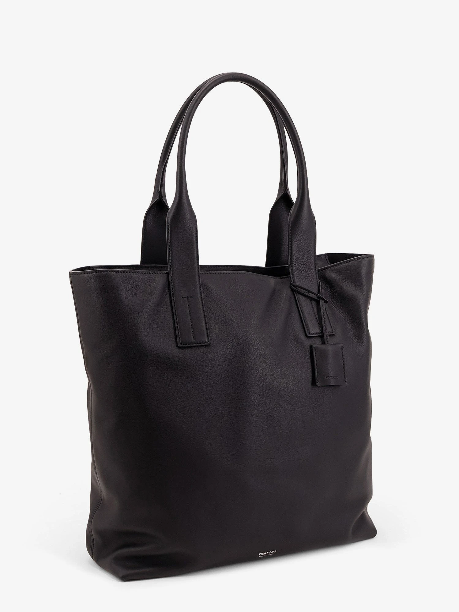 Leather shopping bag with logo lettering on the bottom.webp