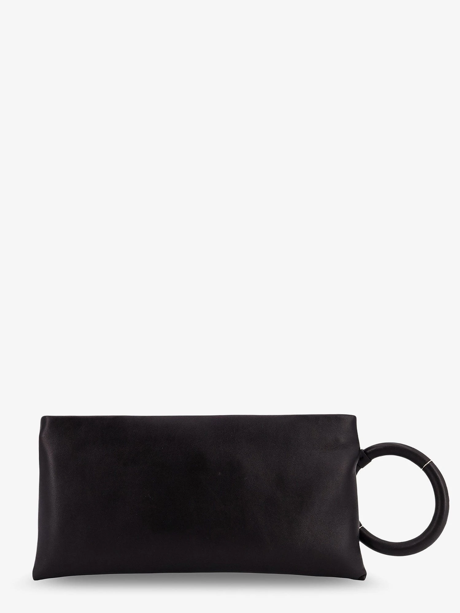 Aura leather clutch bag with lettering logo on the front.webp