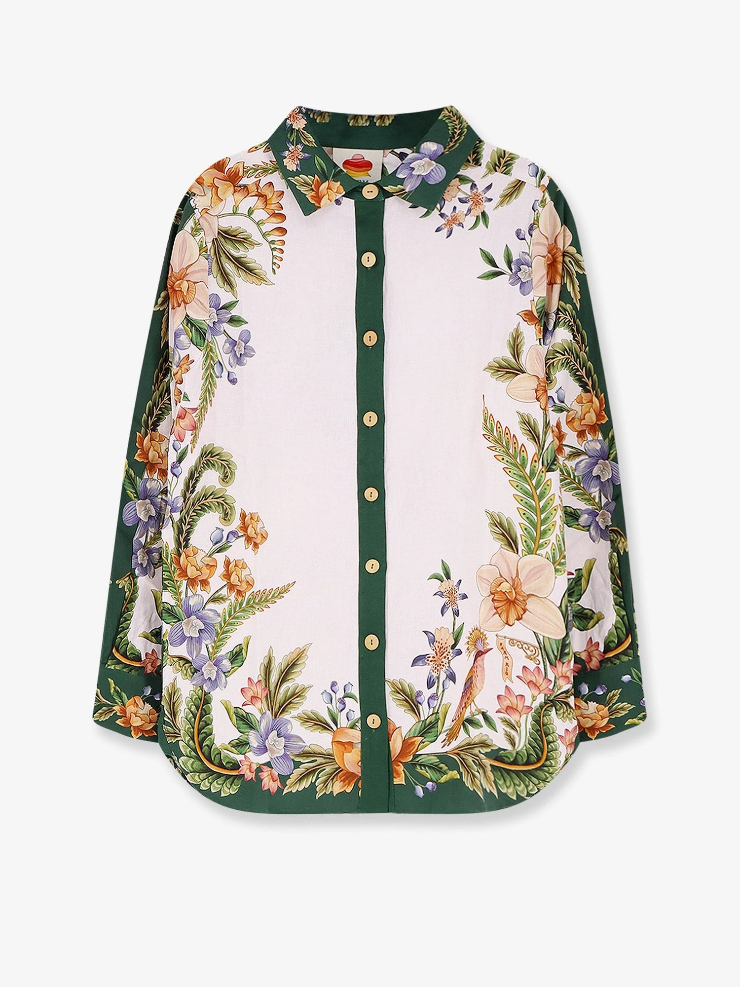 Linen and viscose shirt with floral pattern.webp