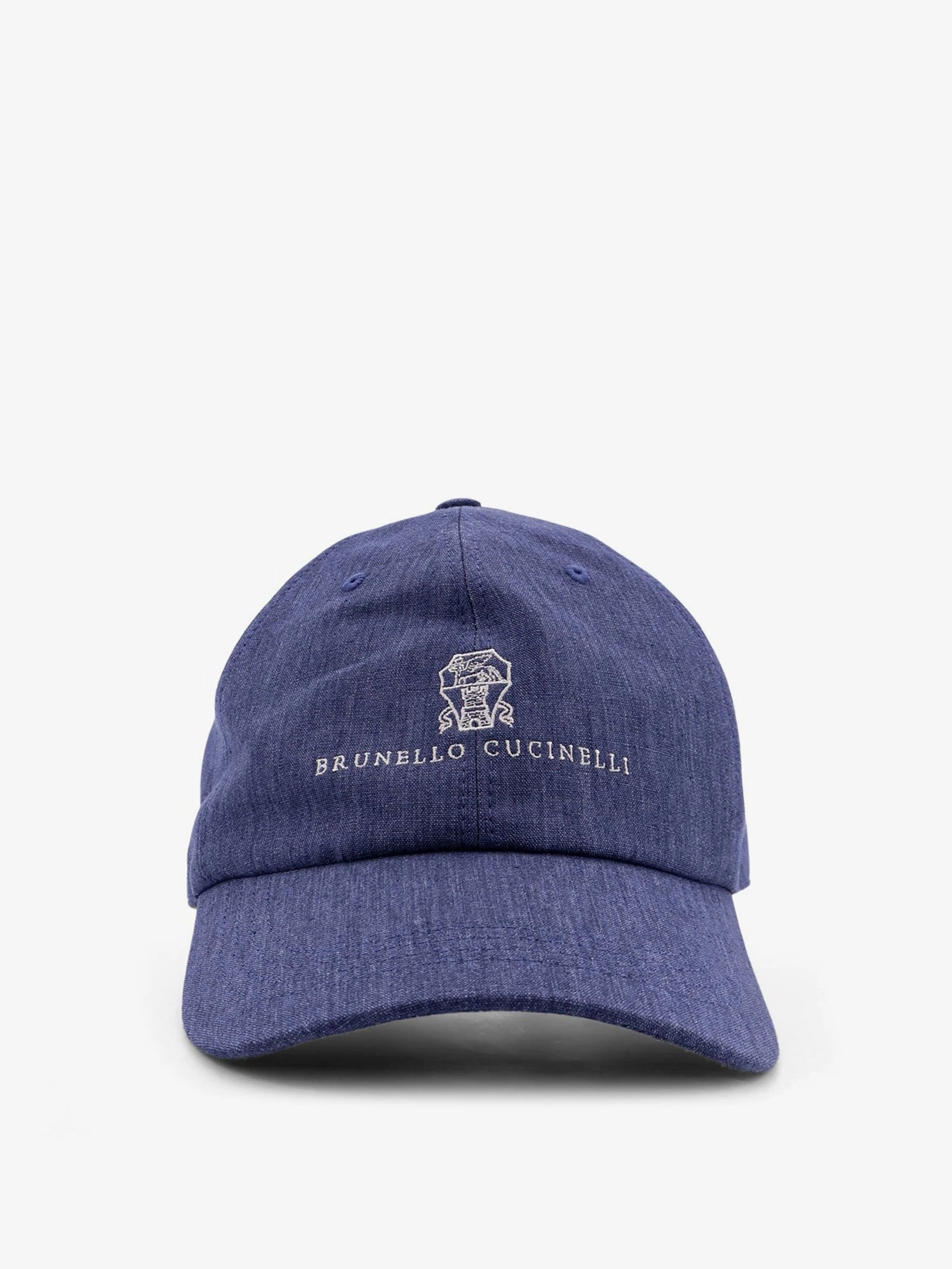 Denim hat with embroidered logo on the front.webp