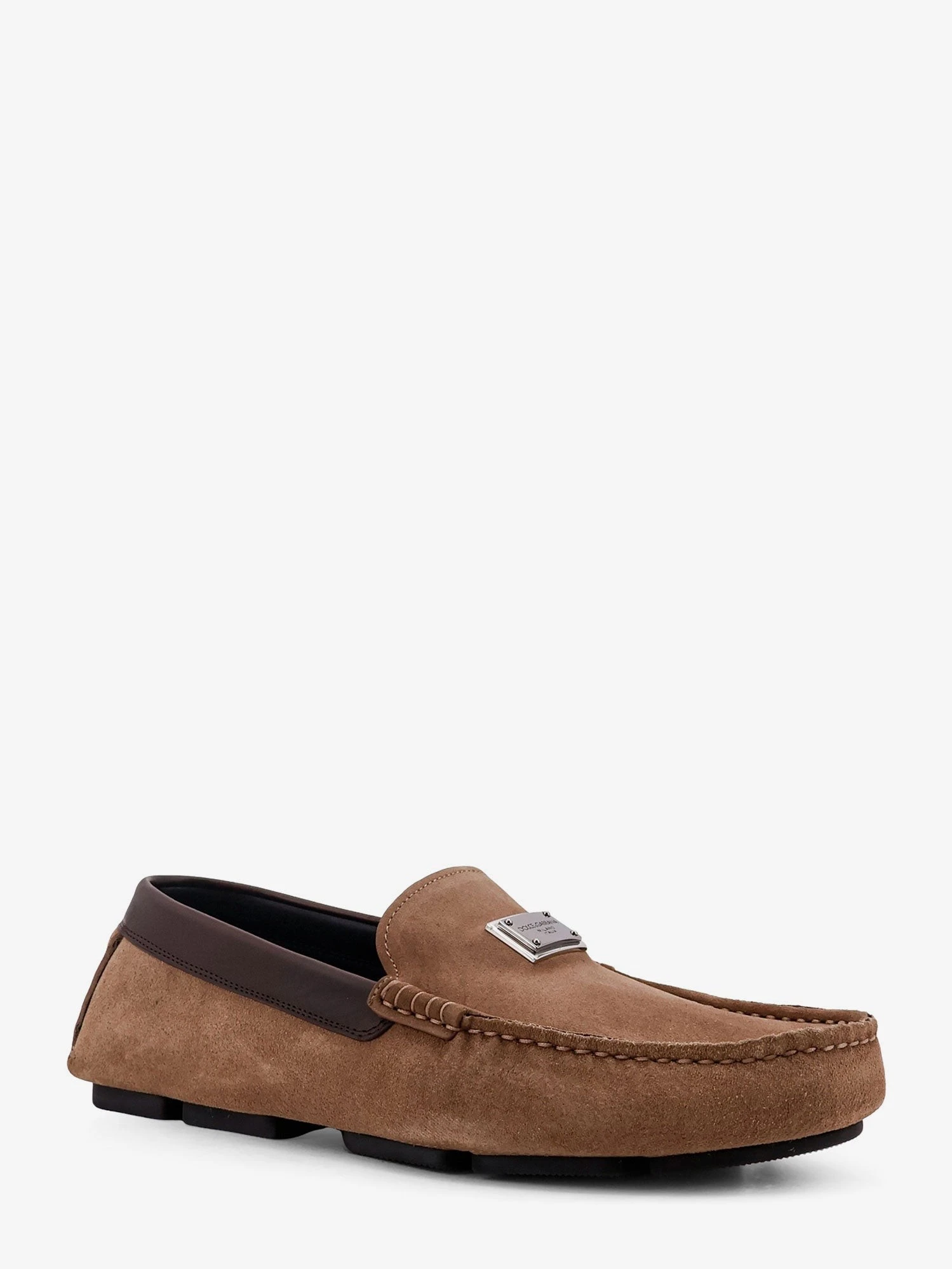 Suede loafer with leather inserts.webp
