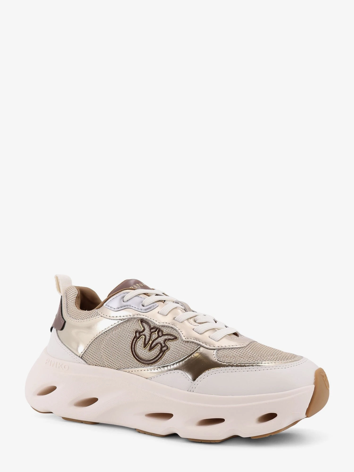 Pink leather sneakers with nylon inserts.webp