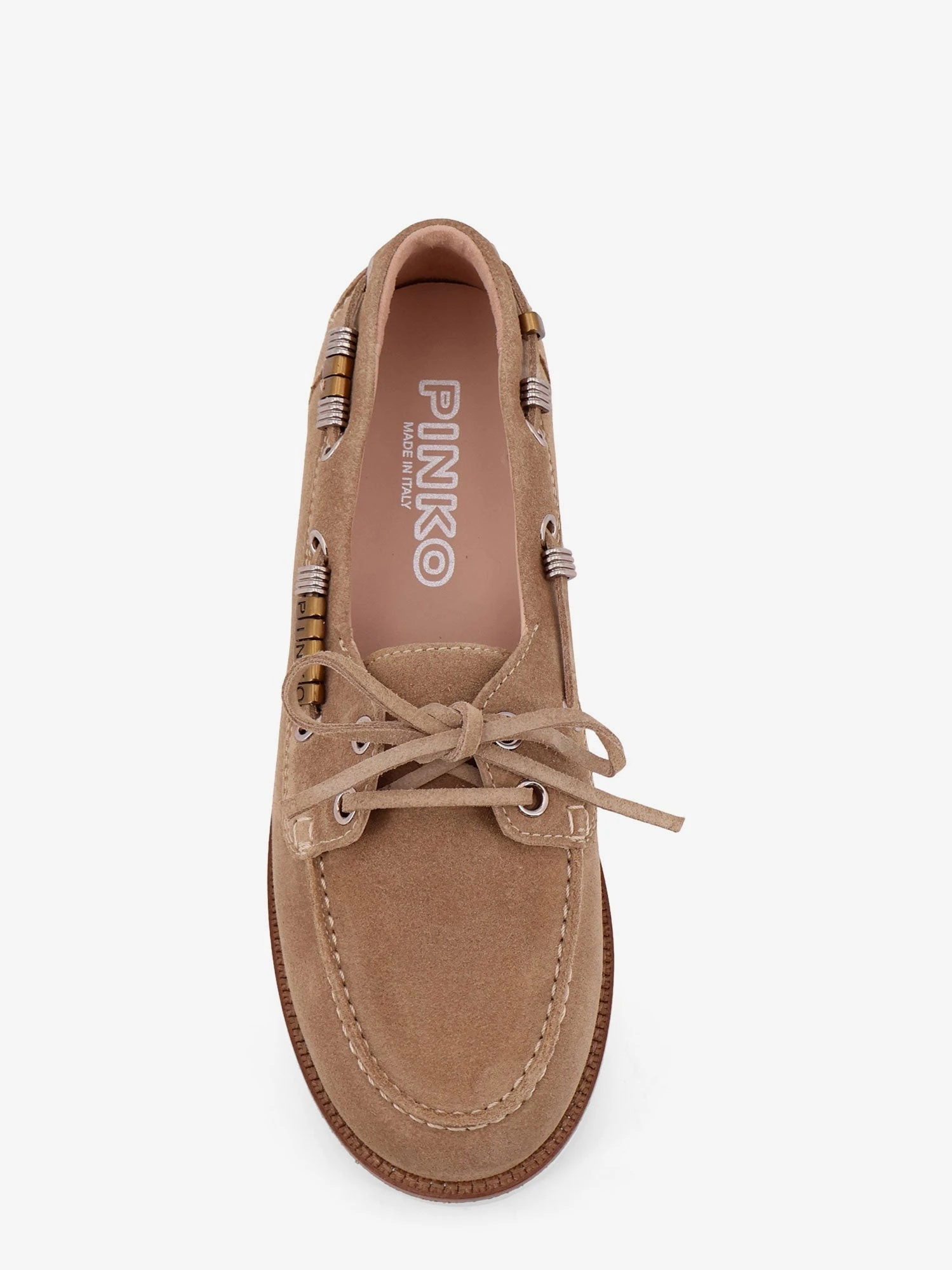 Grace suede loafers with metal lettering logo.webp
