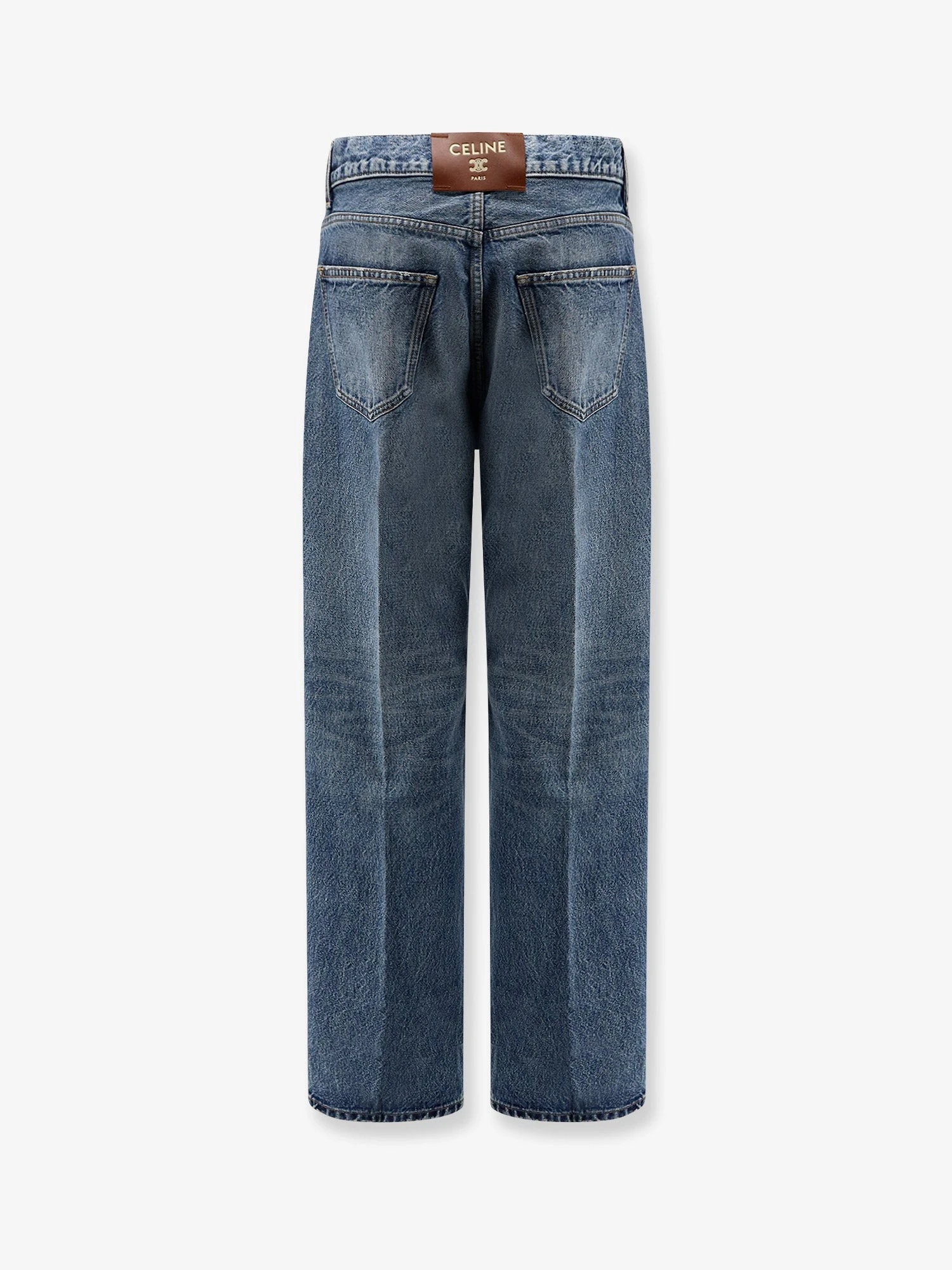 Denim jeans with back logo label.webp