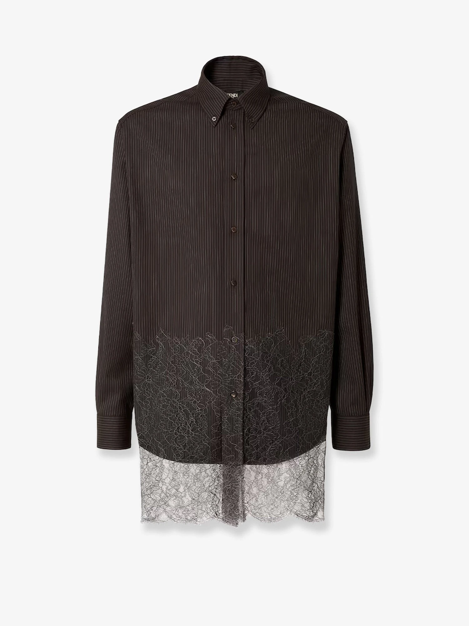 Pinstriped wool shirt with lace insert.webp