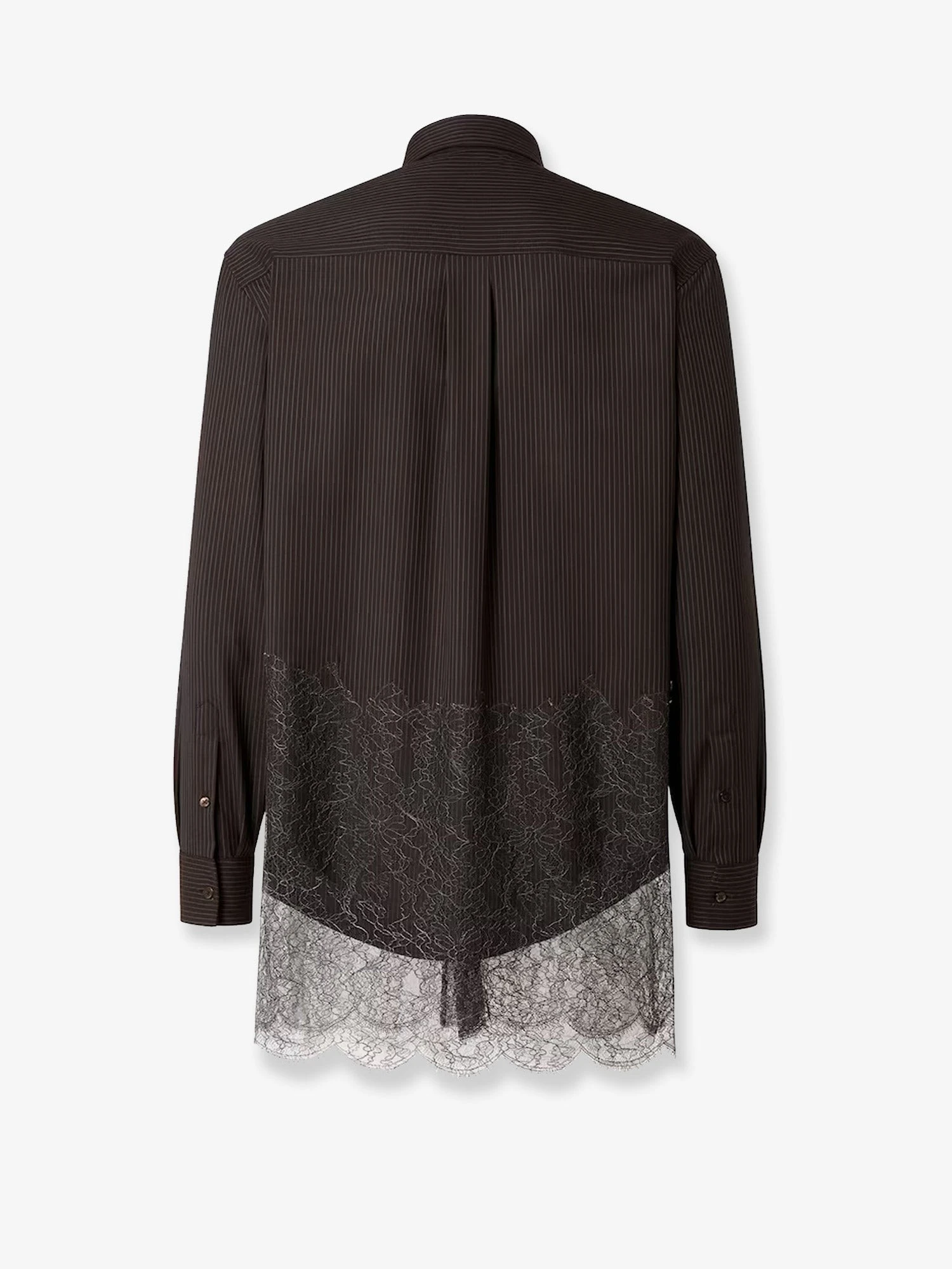 Pinstriped wool shirt with lace insert.webp