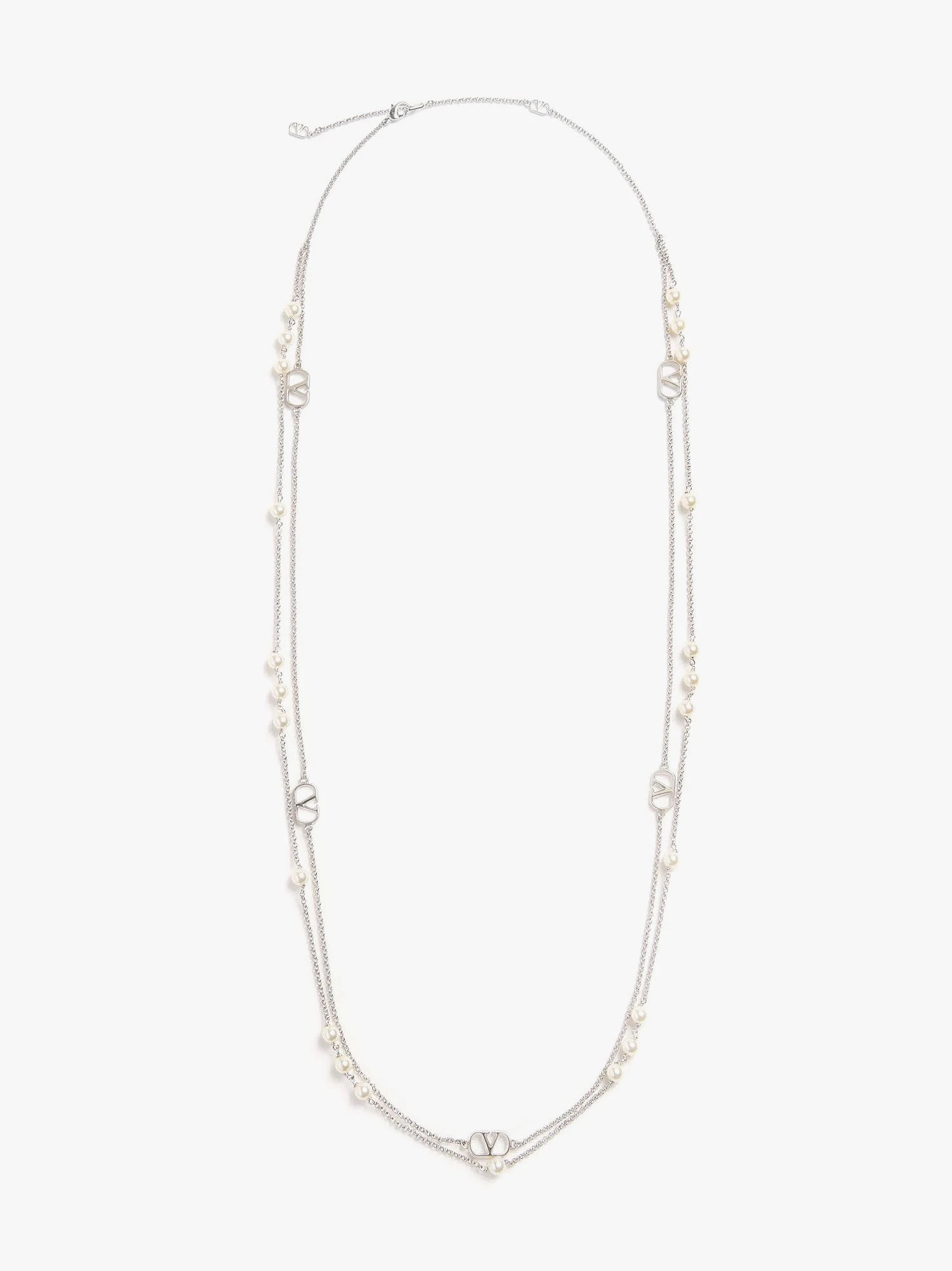 Metal and pearls VLogo Signature necklace.webp