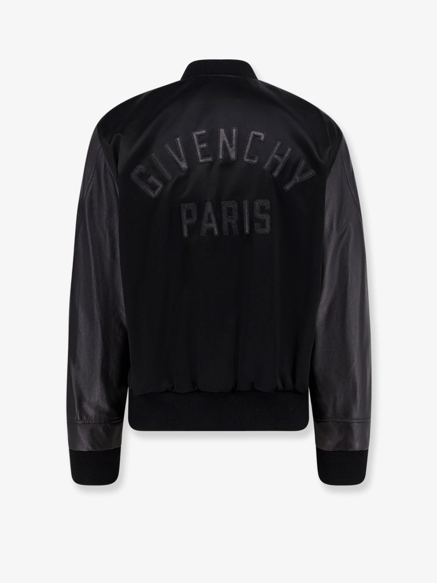 Cotton and nylon jacket with leather sleeves.webp