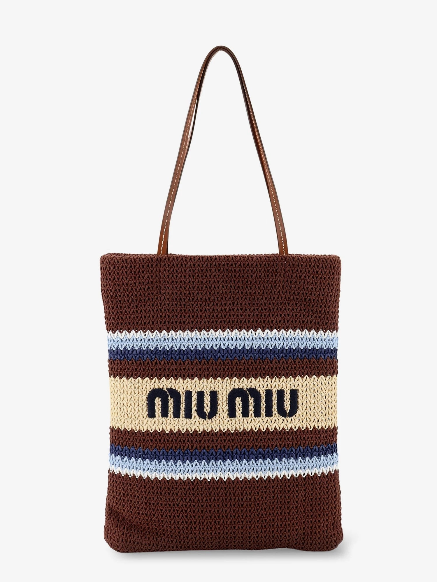 Knitted shopping bag with embroidered logo on the front.webp