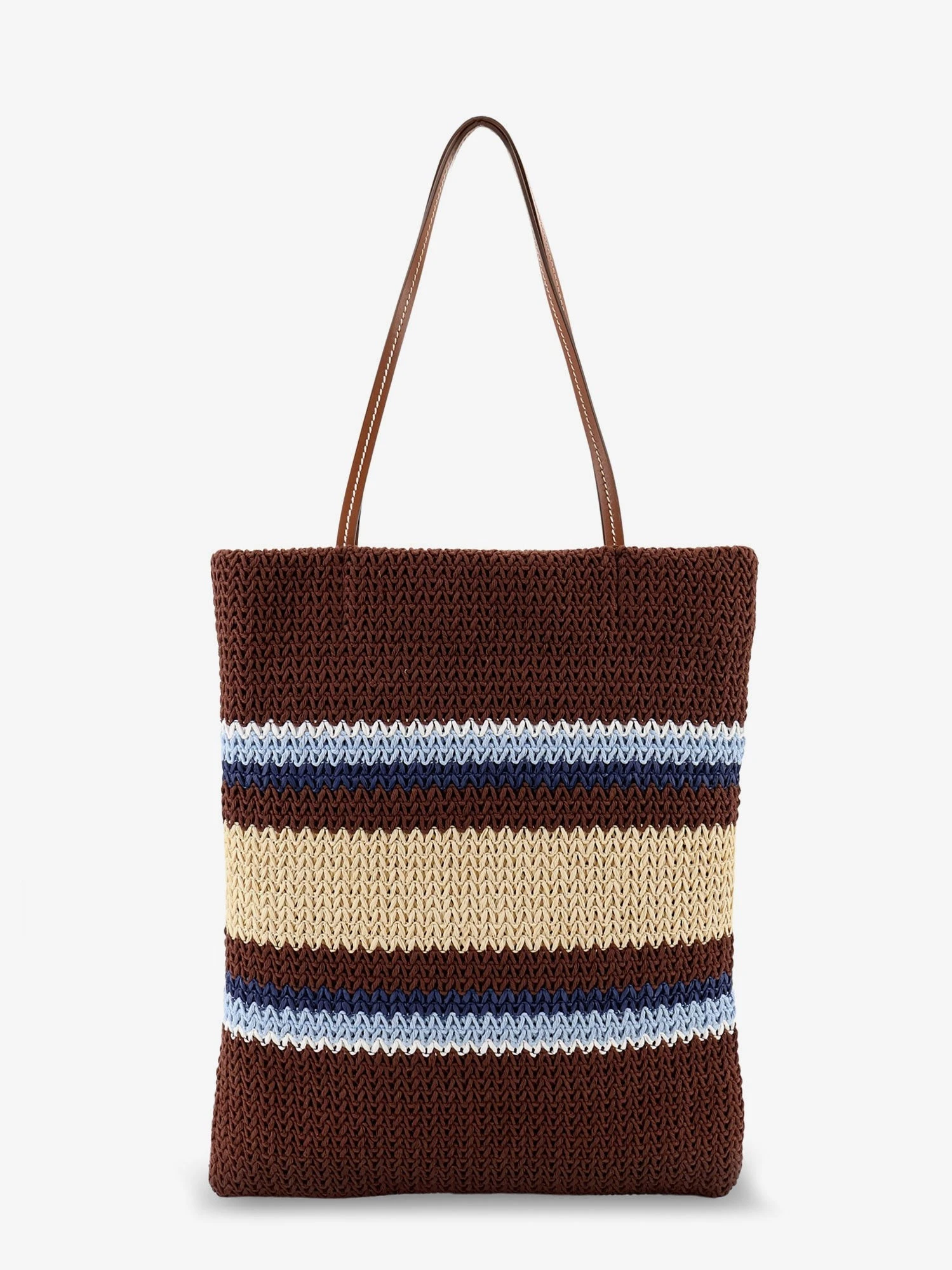 Knitted shopping bag with embroidered logo on the front.webp