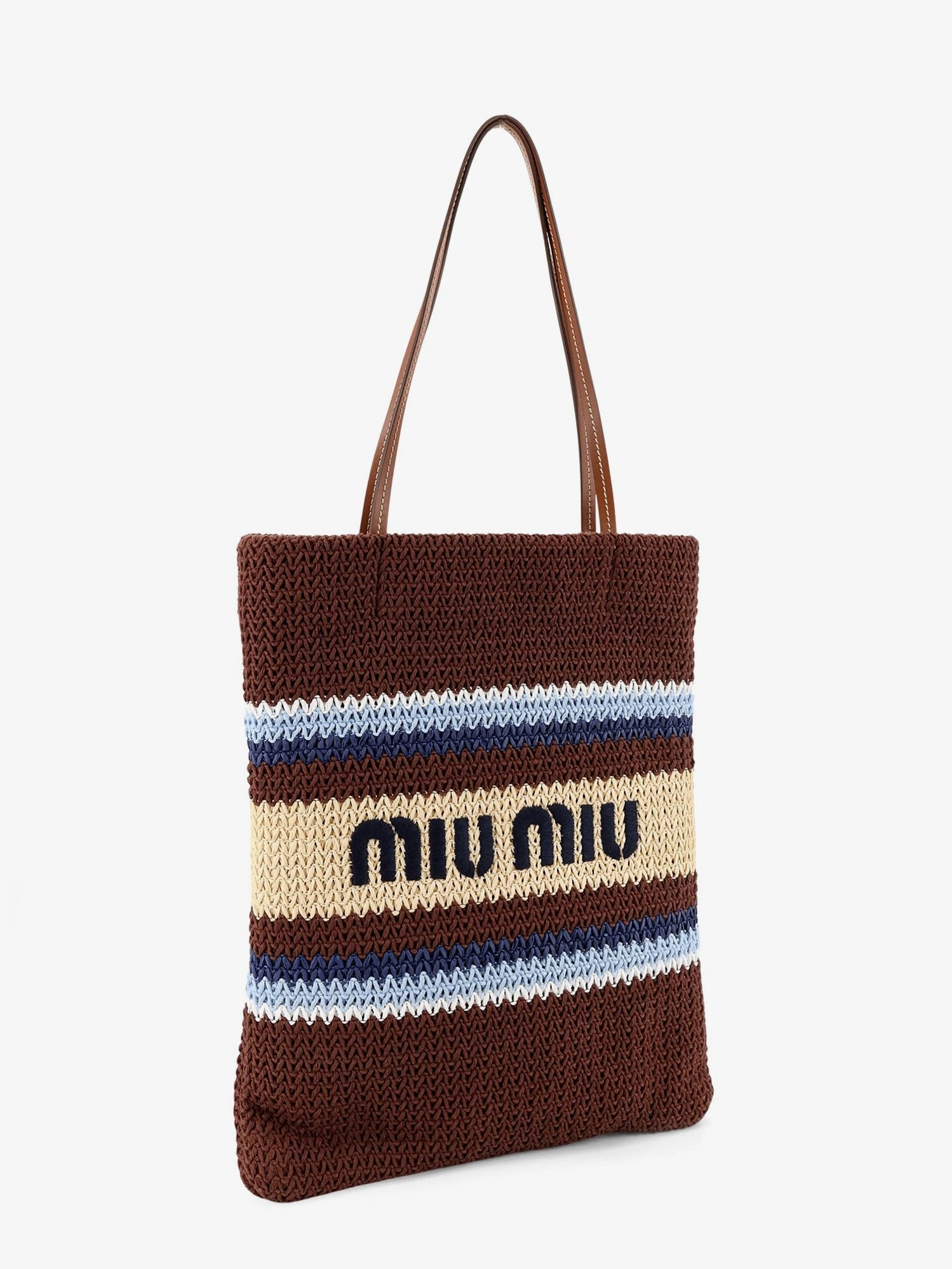 Knitted shopping bag with embroidered logo on the front.webp