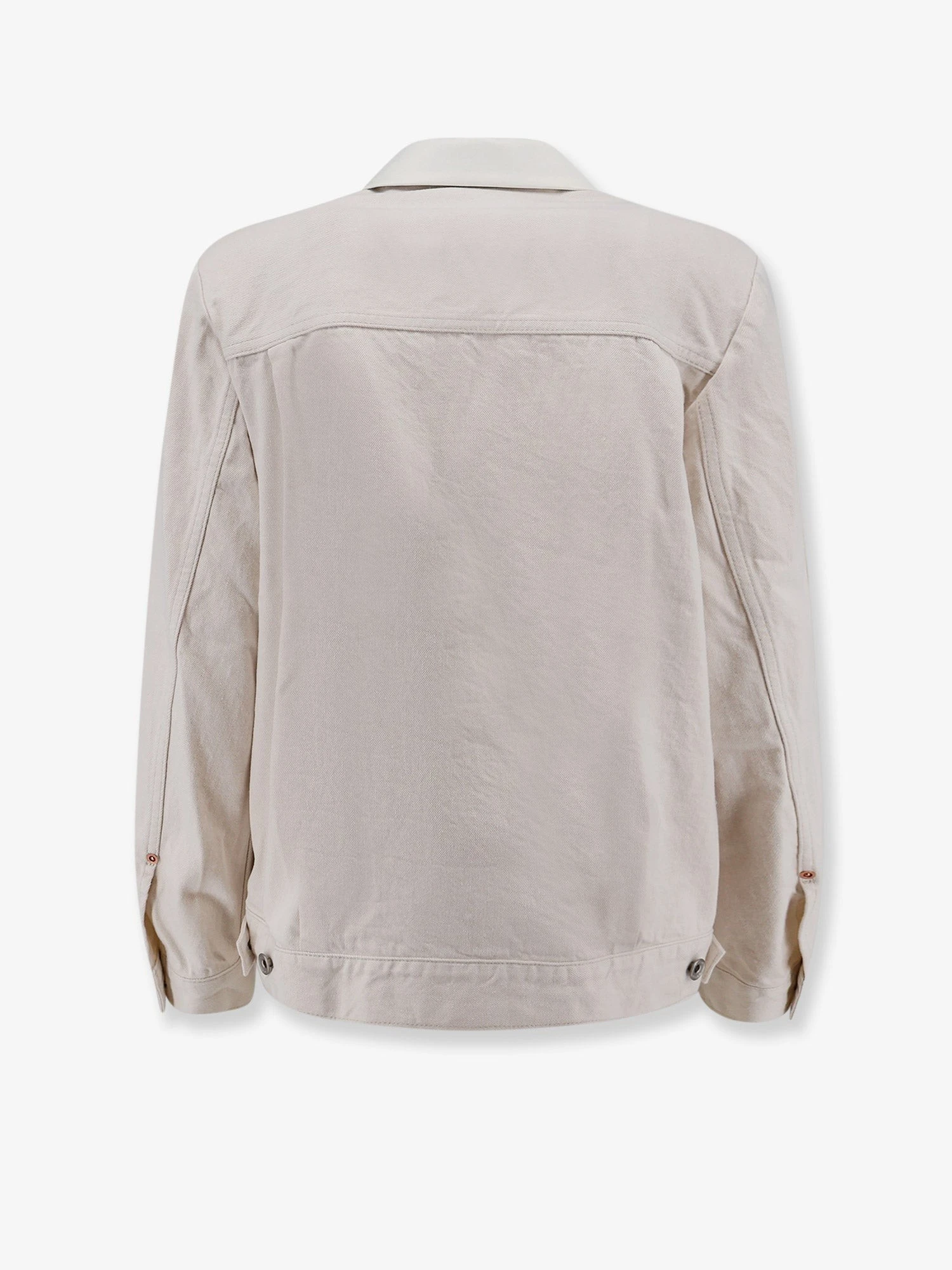 Blazer with white denim insert on the back.webp