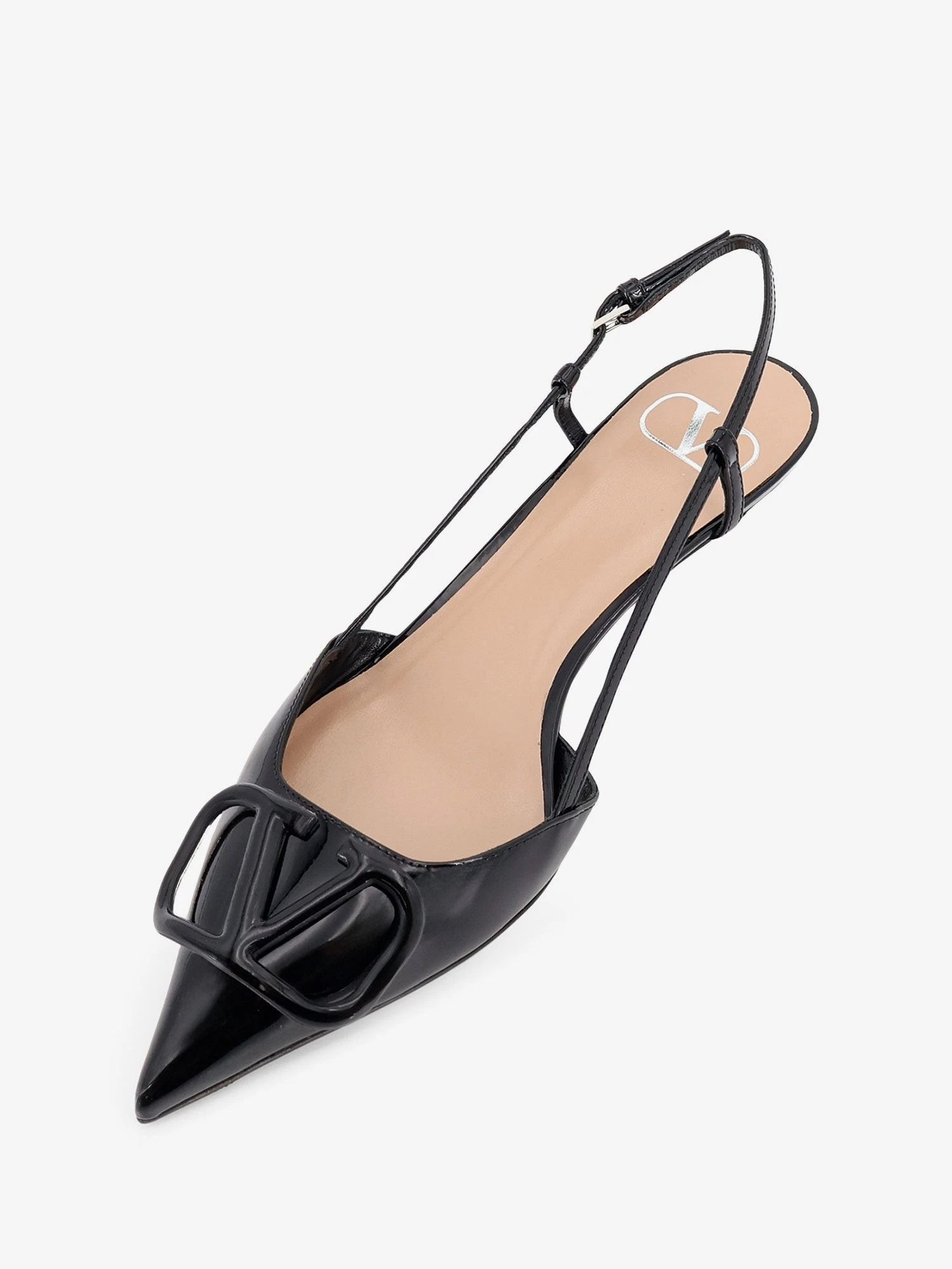 Patent leather pumps with VLogo Signature on the front.webp