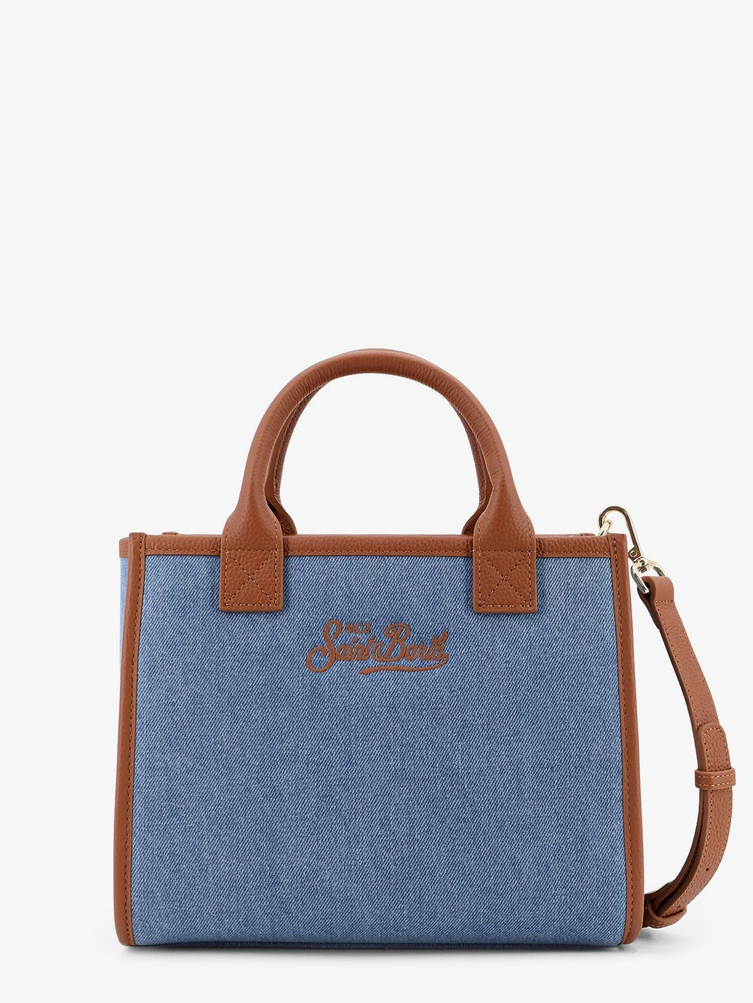 Vanity bag Midi denim crossbody bag with embroidered logo on the front.webp