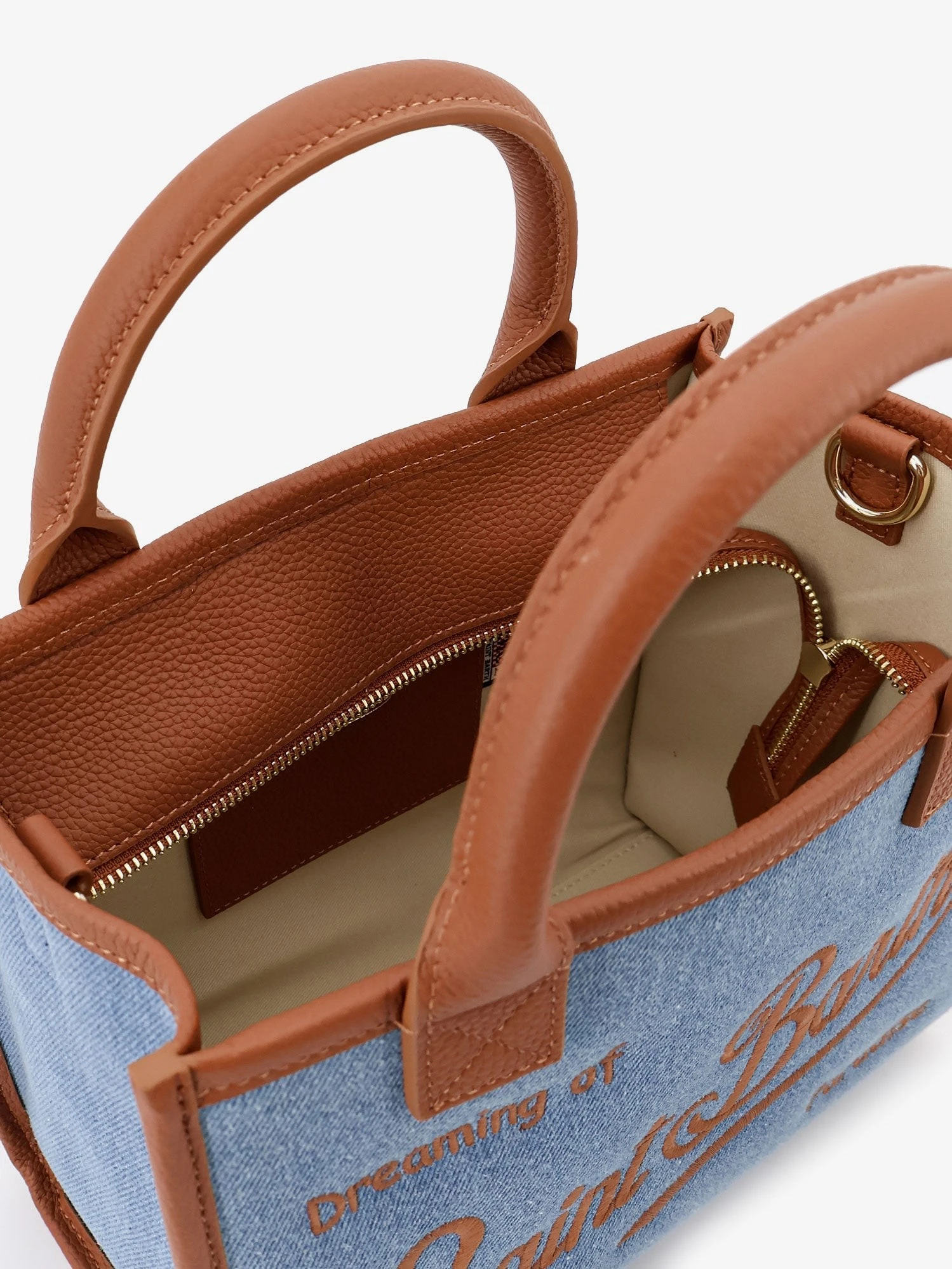 Vanity bag Midi denim crossbody bag with embroidered logo on the front.webp