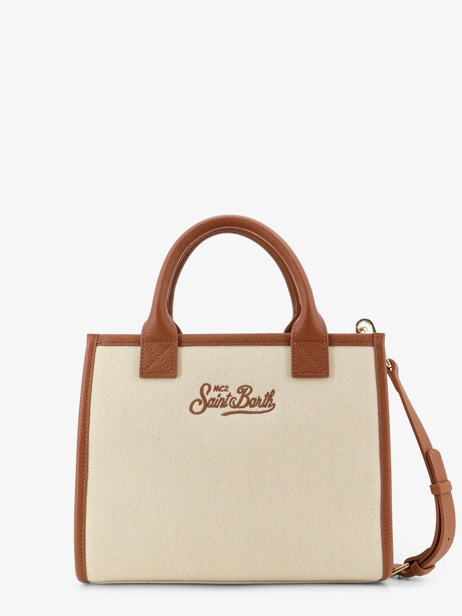 Midi canvas vanity bag with embroidered logo on the front.webp