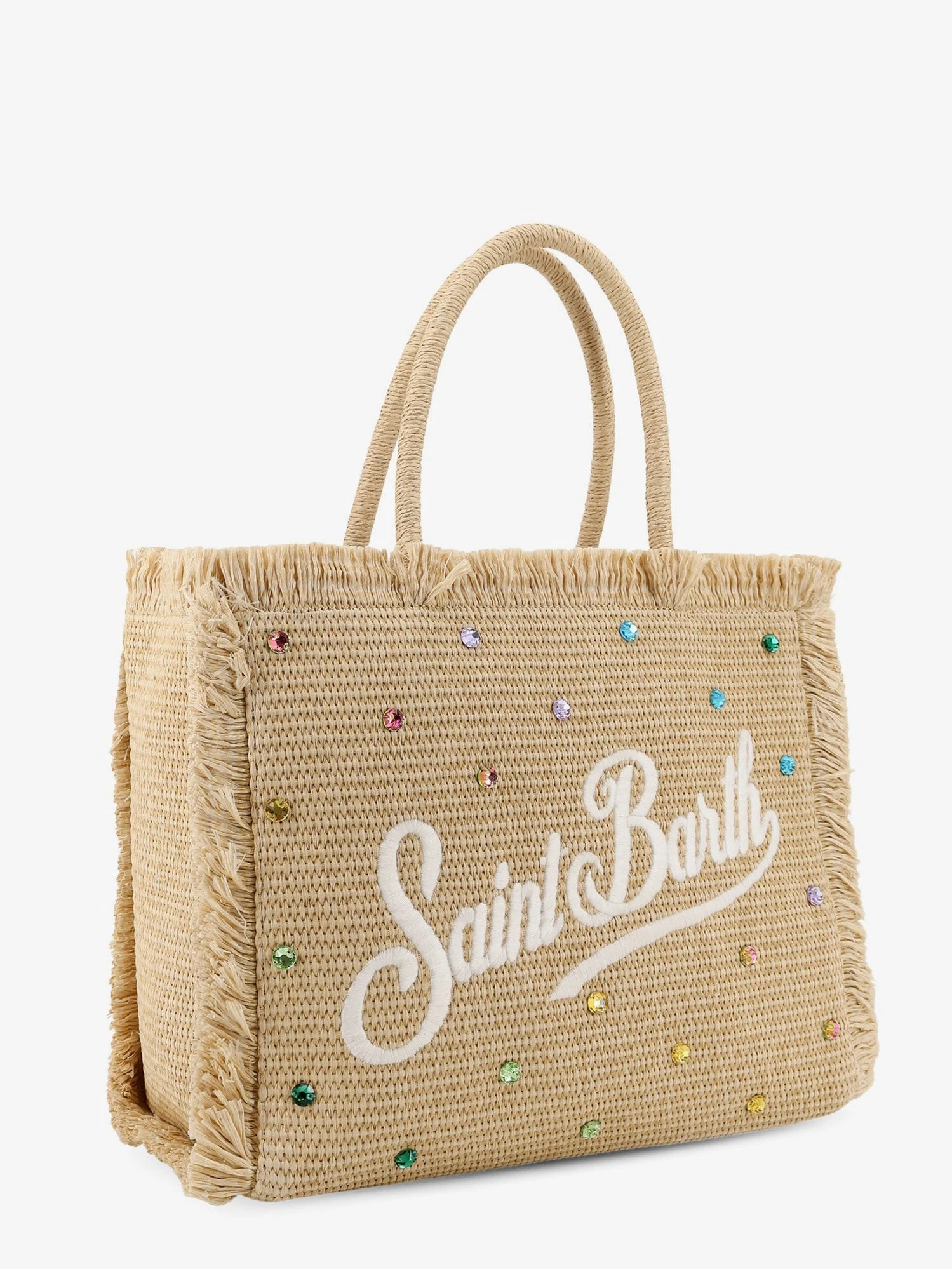 Vanity Straw raffia handbag with multicolored rhinestones.webp