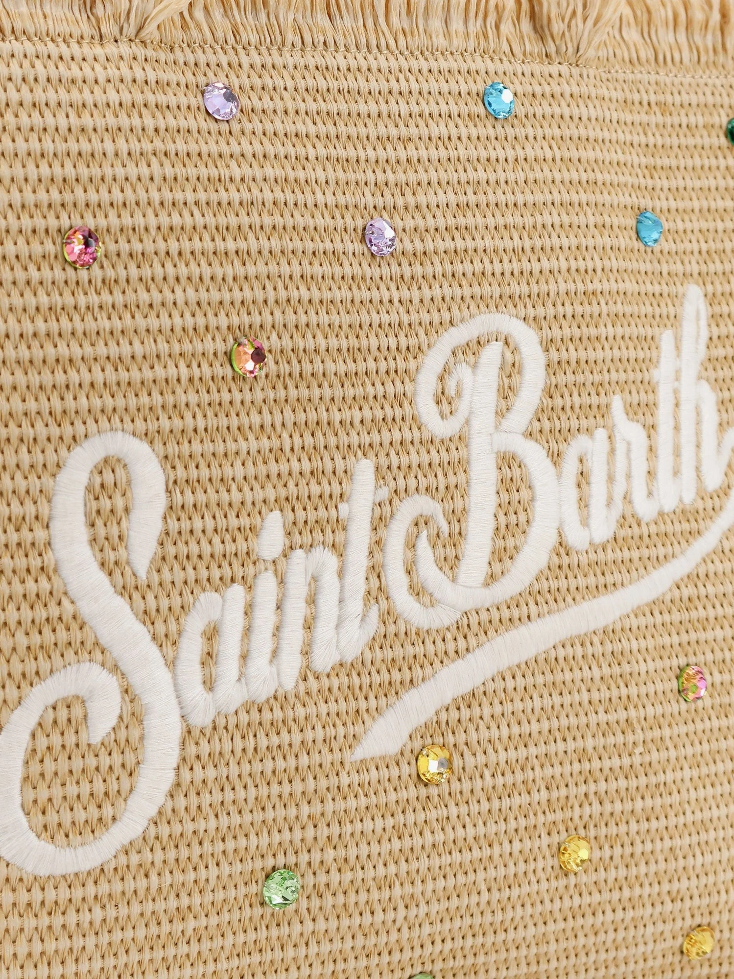 Vanity Straw raffia handbag with multicolored rhinestones.webp