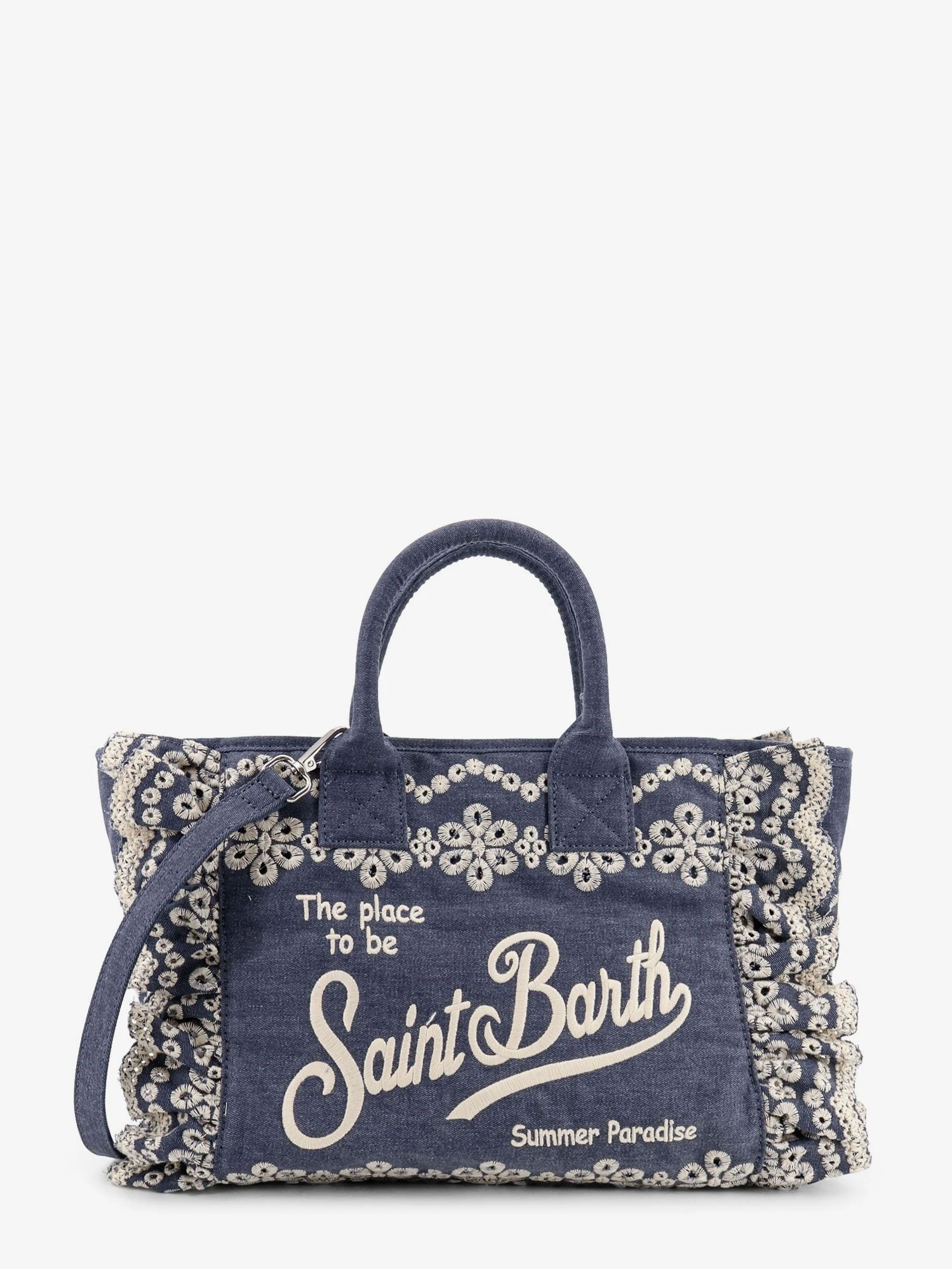 Colette denim shoulder bag with Sangallo embroidery.webp