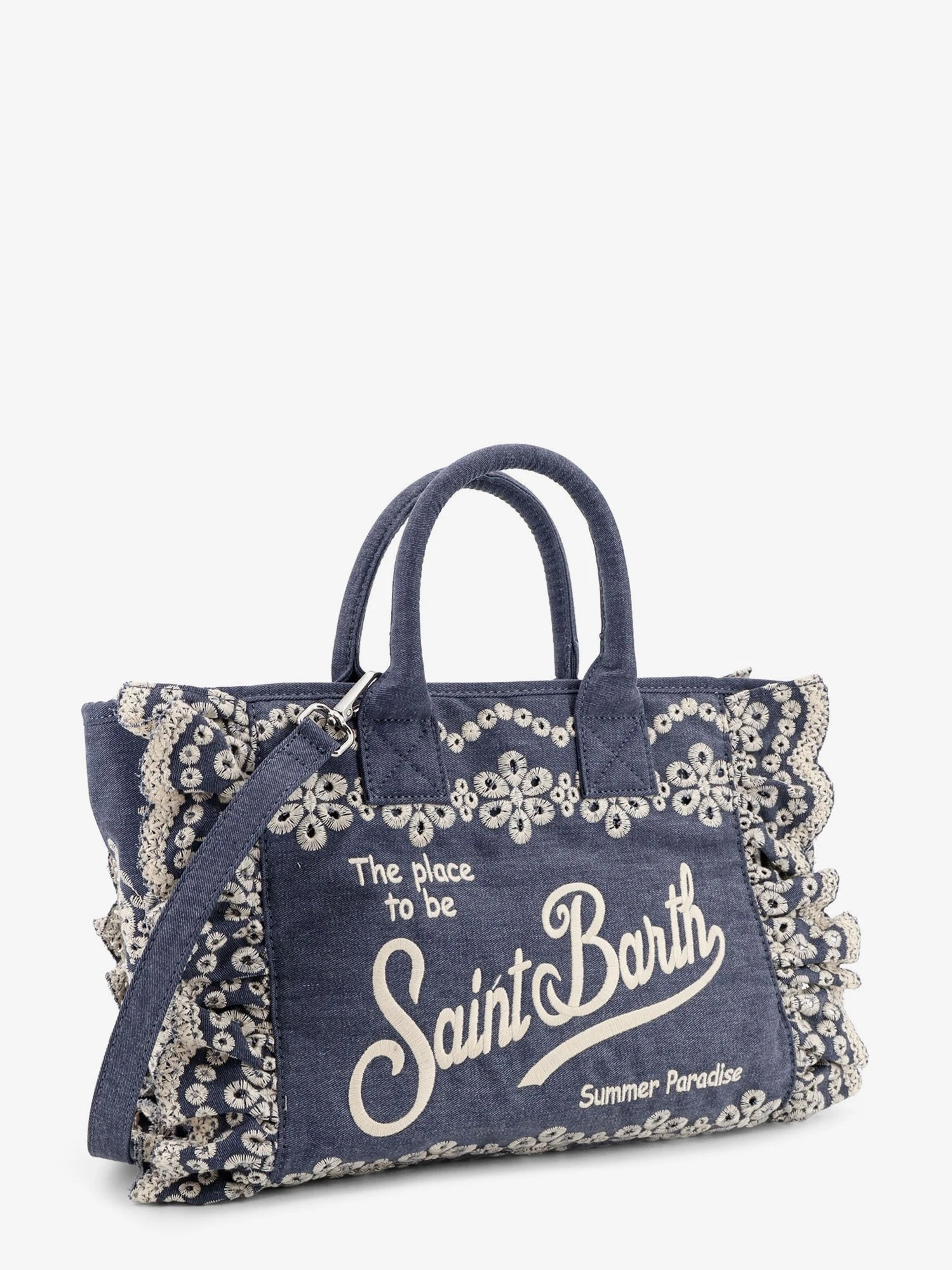 Colette denim shoulder bag with Sangallo embroidery.webp