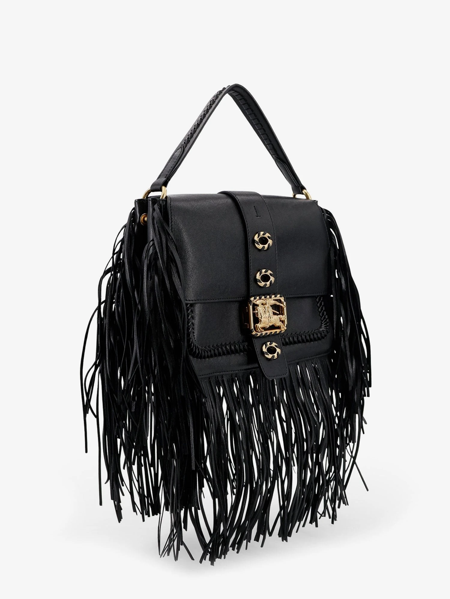 Rider leather shoulder bag with fringed edges.webp