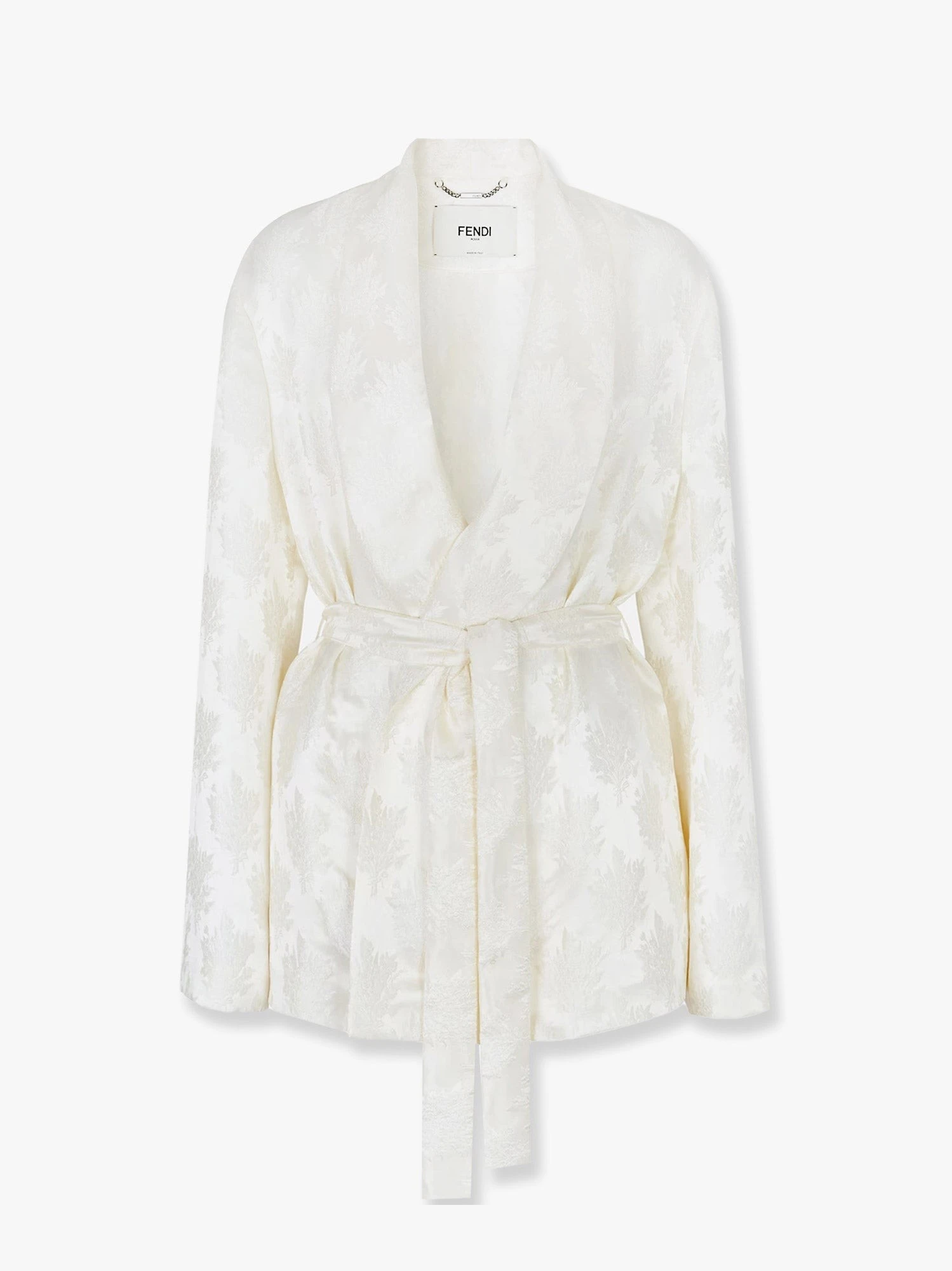 Jacquard silk blazer with floral motif.webp