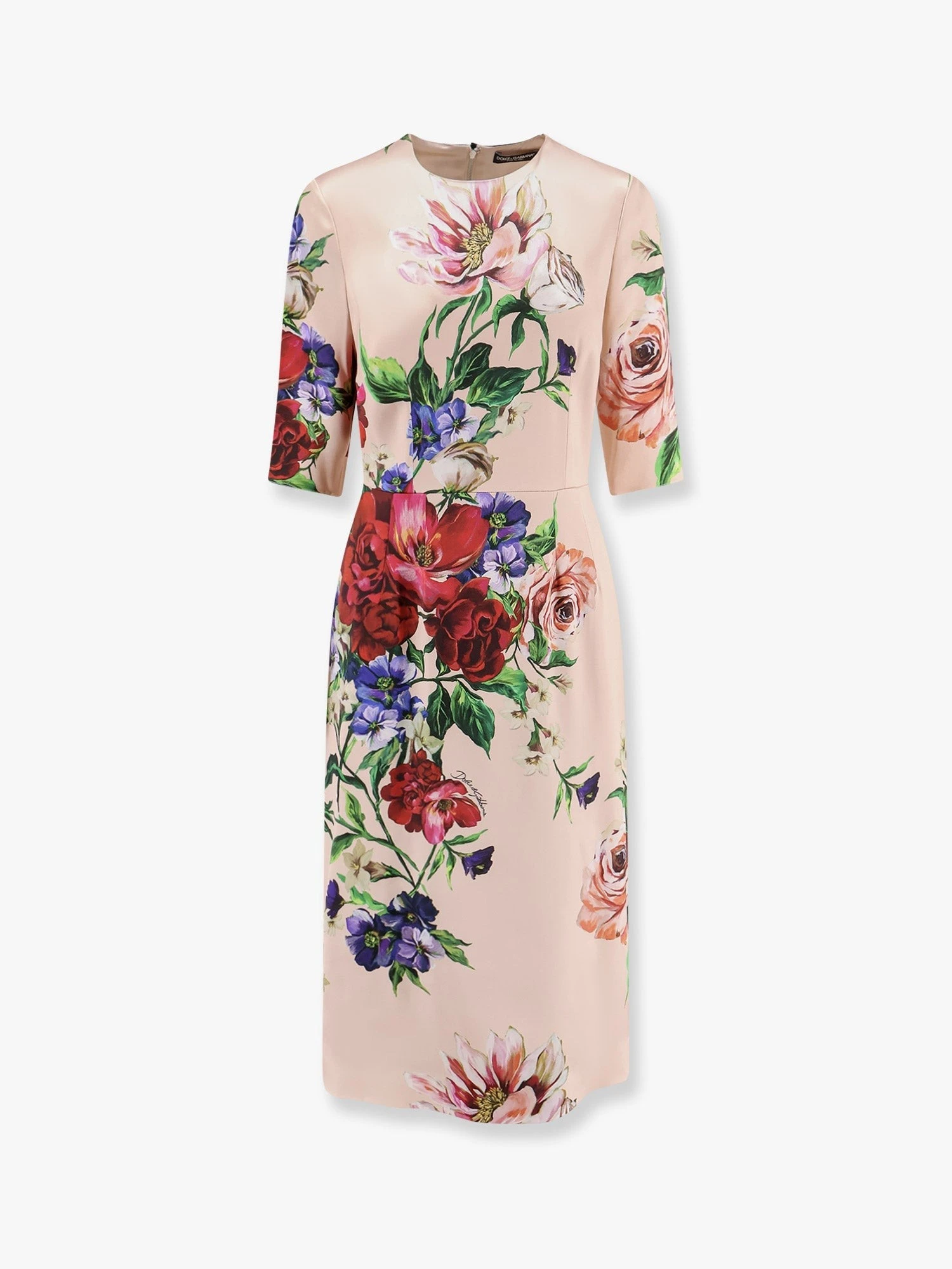 Satin dress with iconic floral print.webp