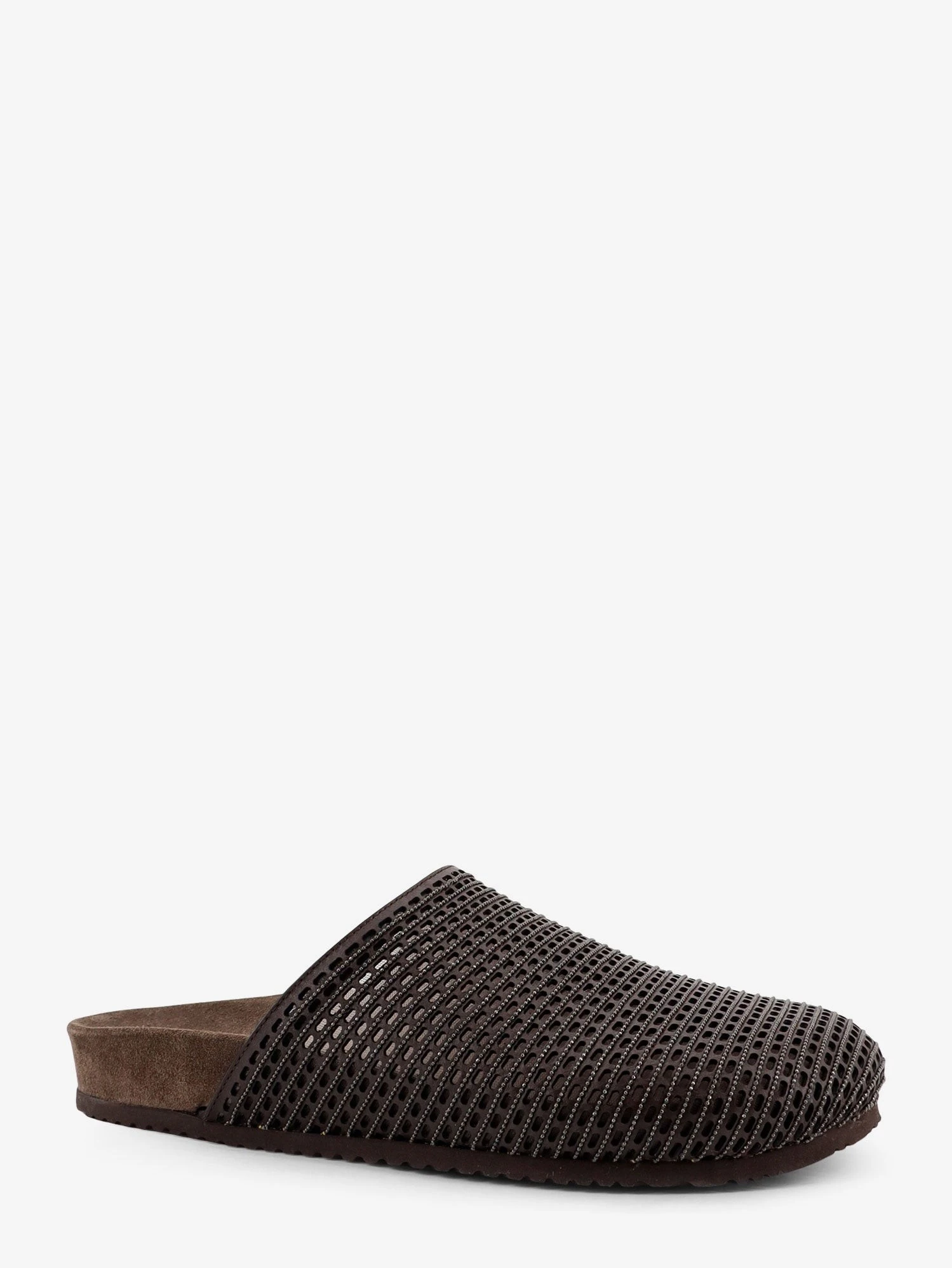 Leather sandals with Precious Net detail.webp