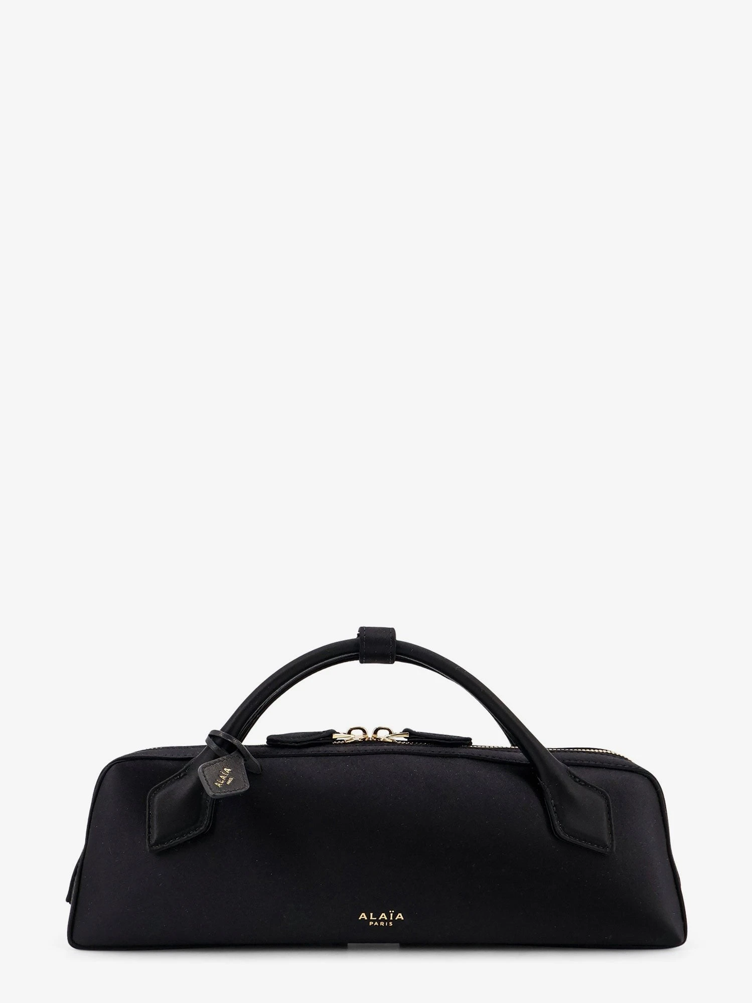 Le Teckel satin handbag with logo on the front.webp