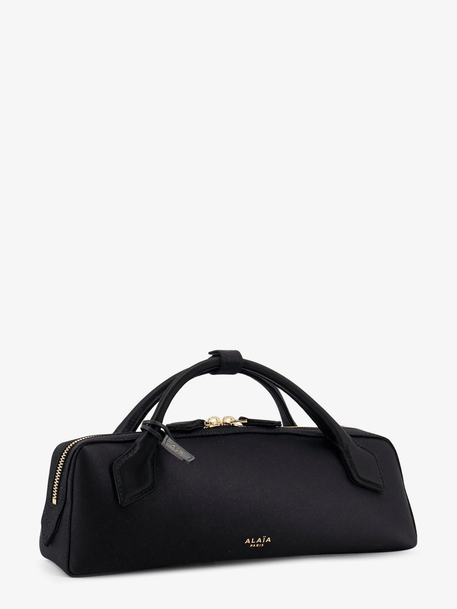 Le Teckel satin handbag with logo on the front.webp