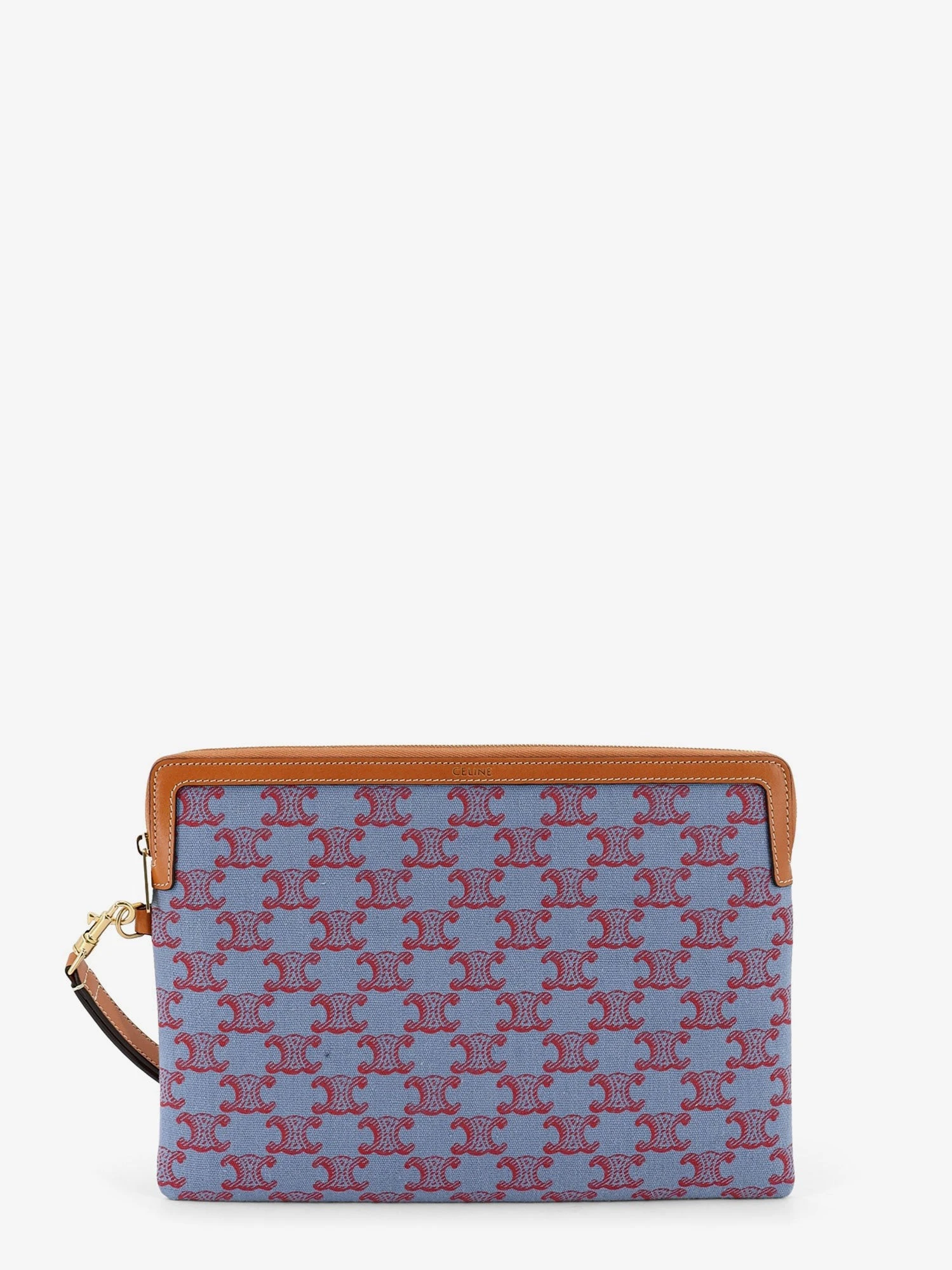 Jacquard fabric clutch bag with all-over Triomphe motif.webp