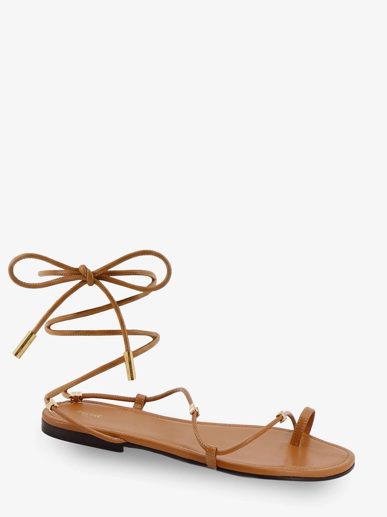 Leather sandals with metal Triomphe logo.webp