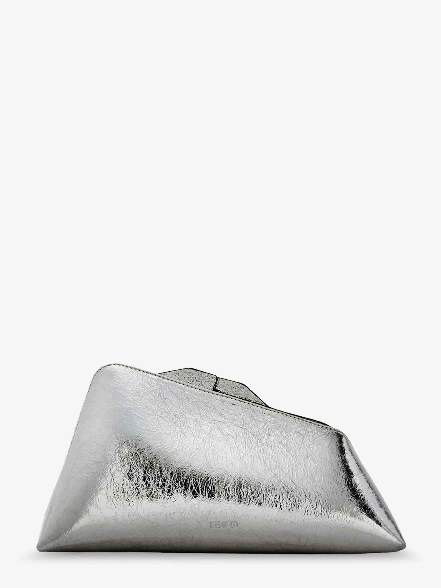 8.30 PM laminated leather clutch bag with logo engraved on the bottom.webp