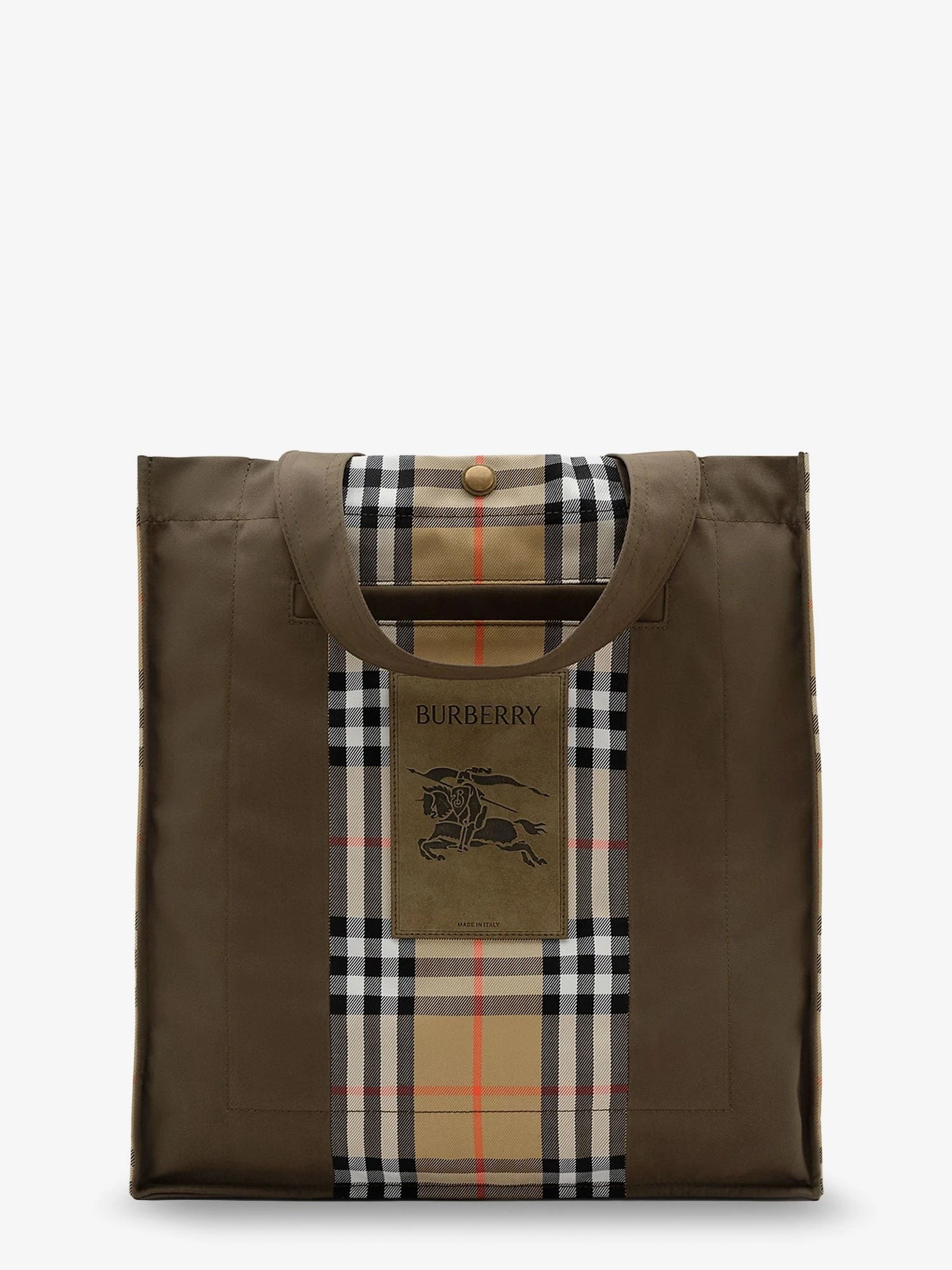 Tote Trench Check canvas shoulder bag with suede logo label on the front.webp