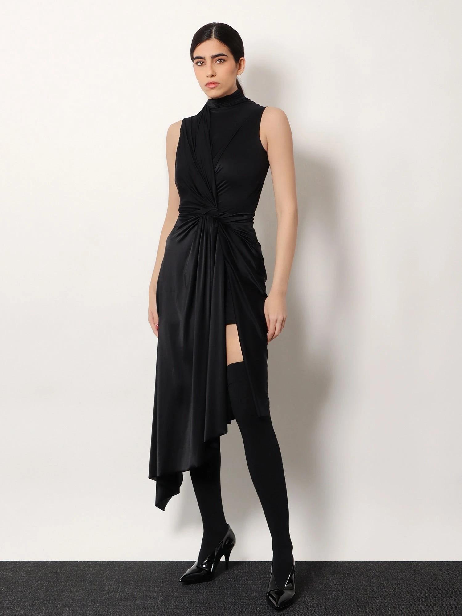 Stretch fabric long asymmetrical dress.webp