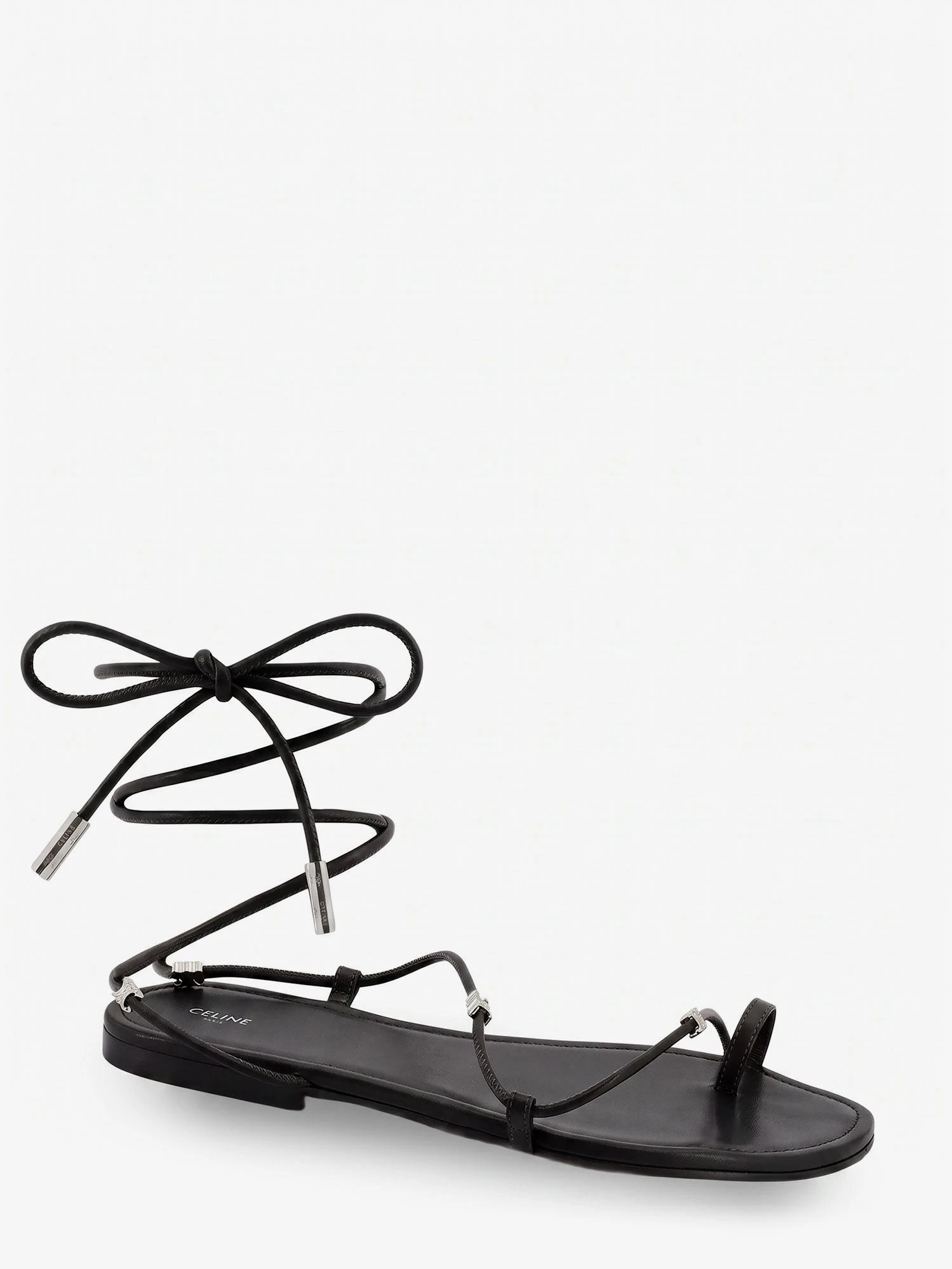 Leather sandals with metal Triomphe logo.webp