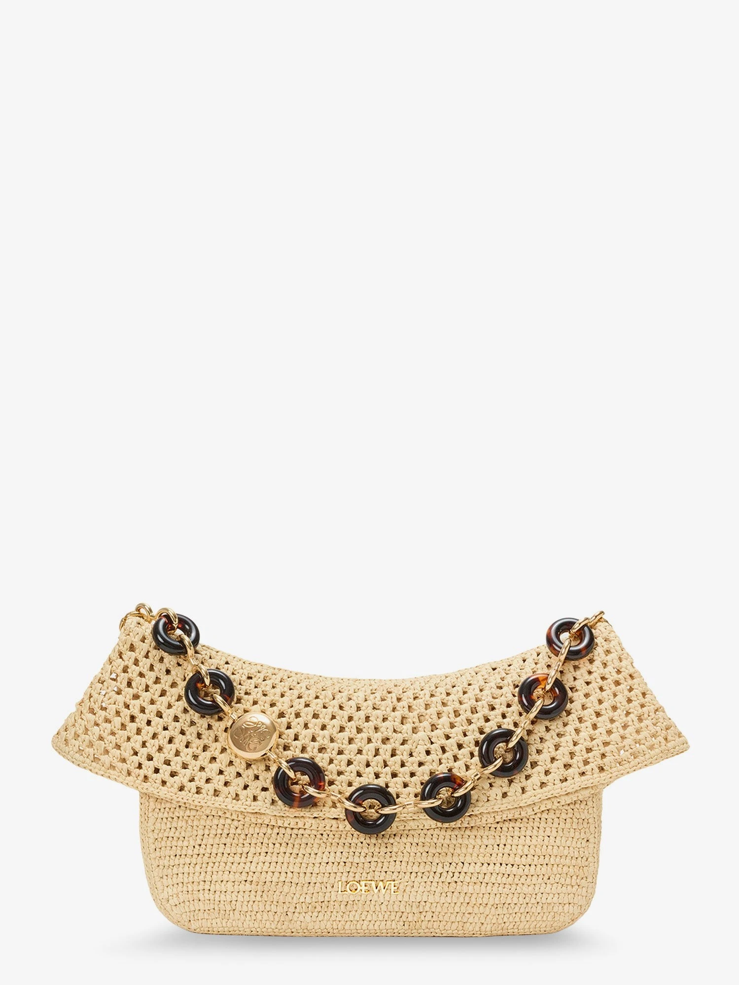 Paula's Ibiza -Ola Medium Raffia shoulder Bag with Metal Logo Lettering.webp
