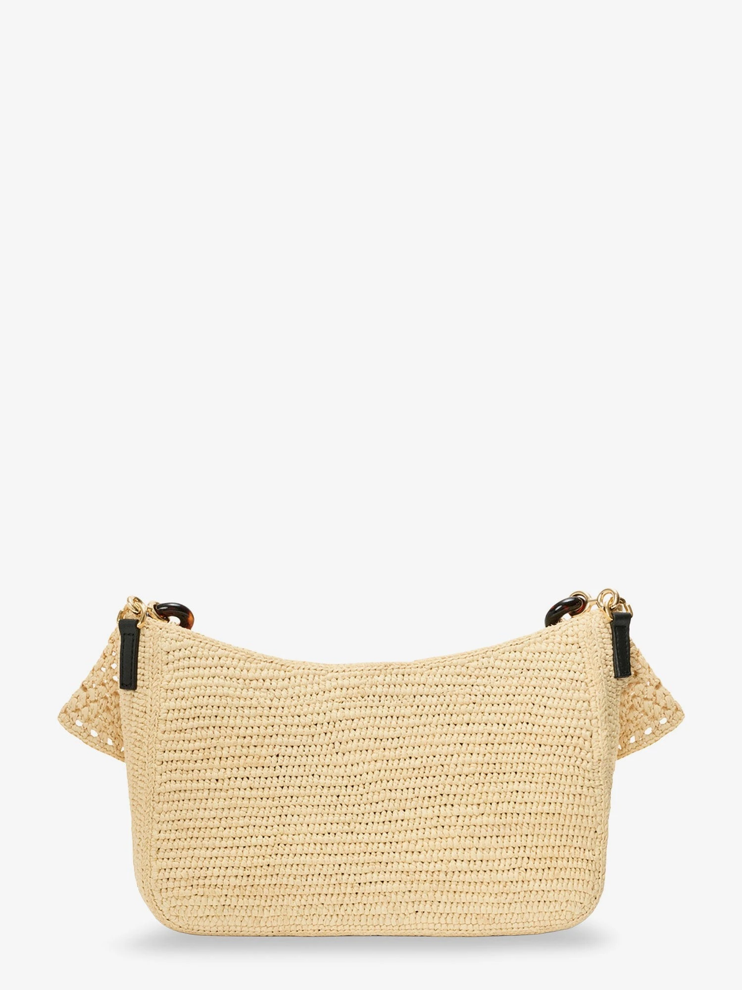 Paula's Ibiza -Ola Medium Raffia shoulder Bag with Metal Logo Lettering.webp