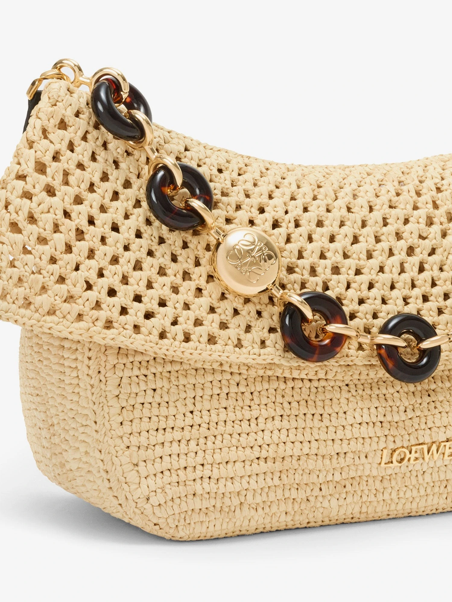 Paula's Ibiza -Ola Medium Raffia shoulder Bag with Metal Logo Lettering.webp