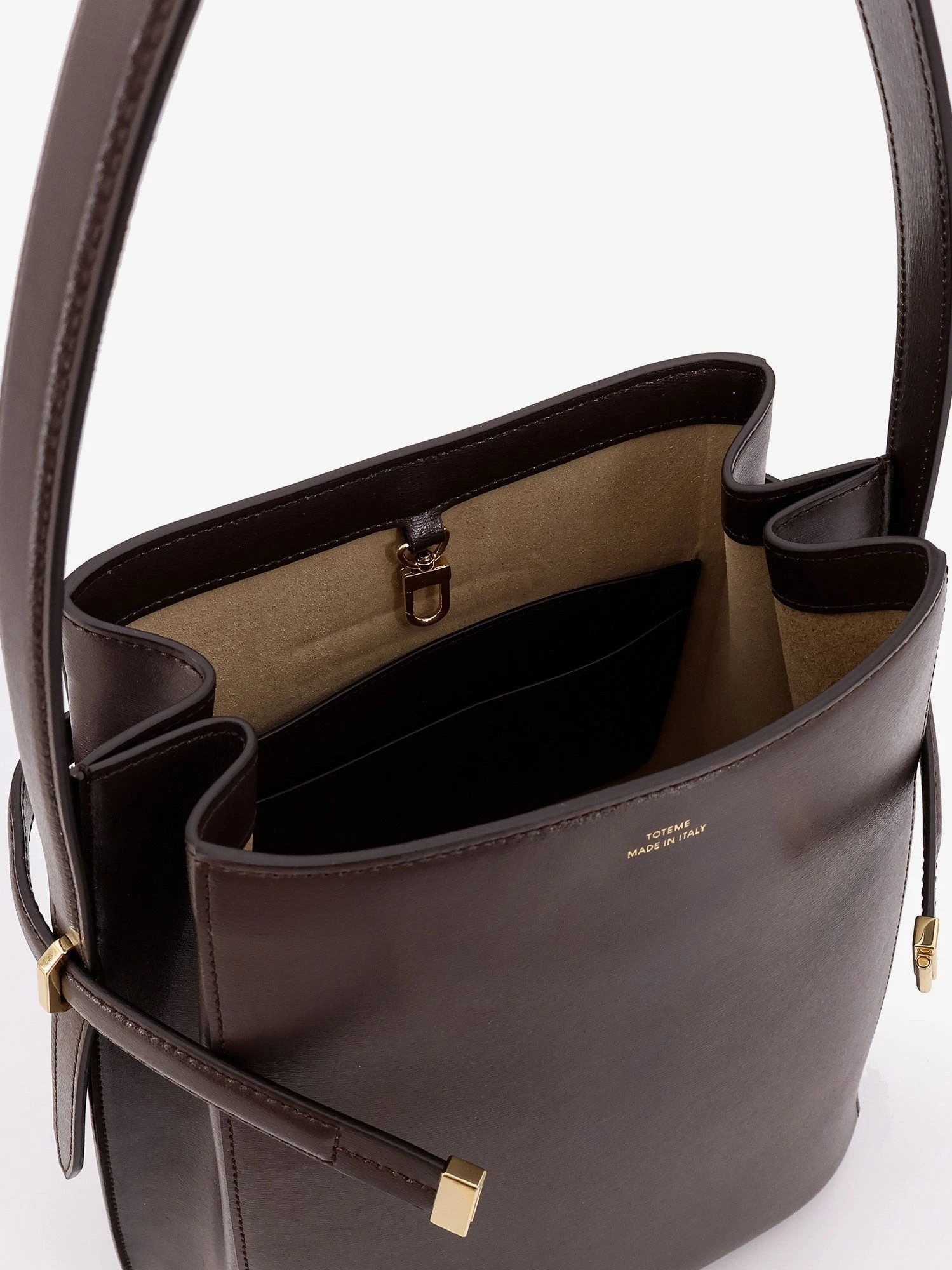 Belted leather bucket bag