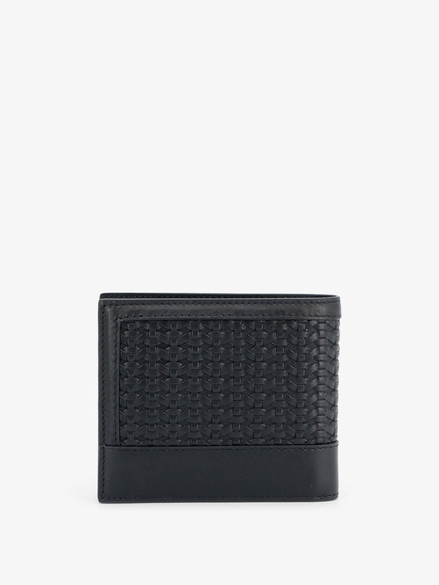 Leather wallet with woven pattern.webp