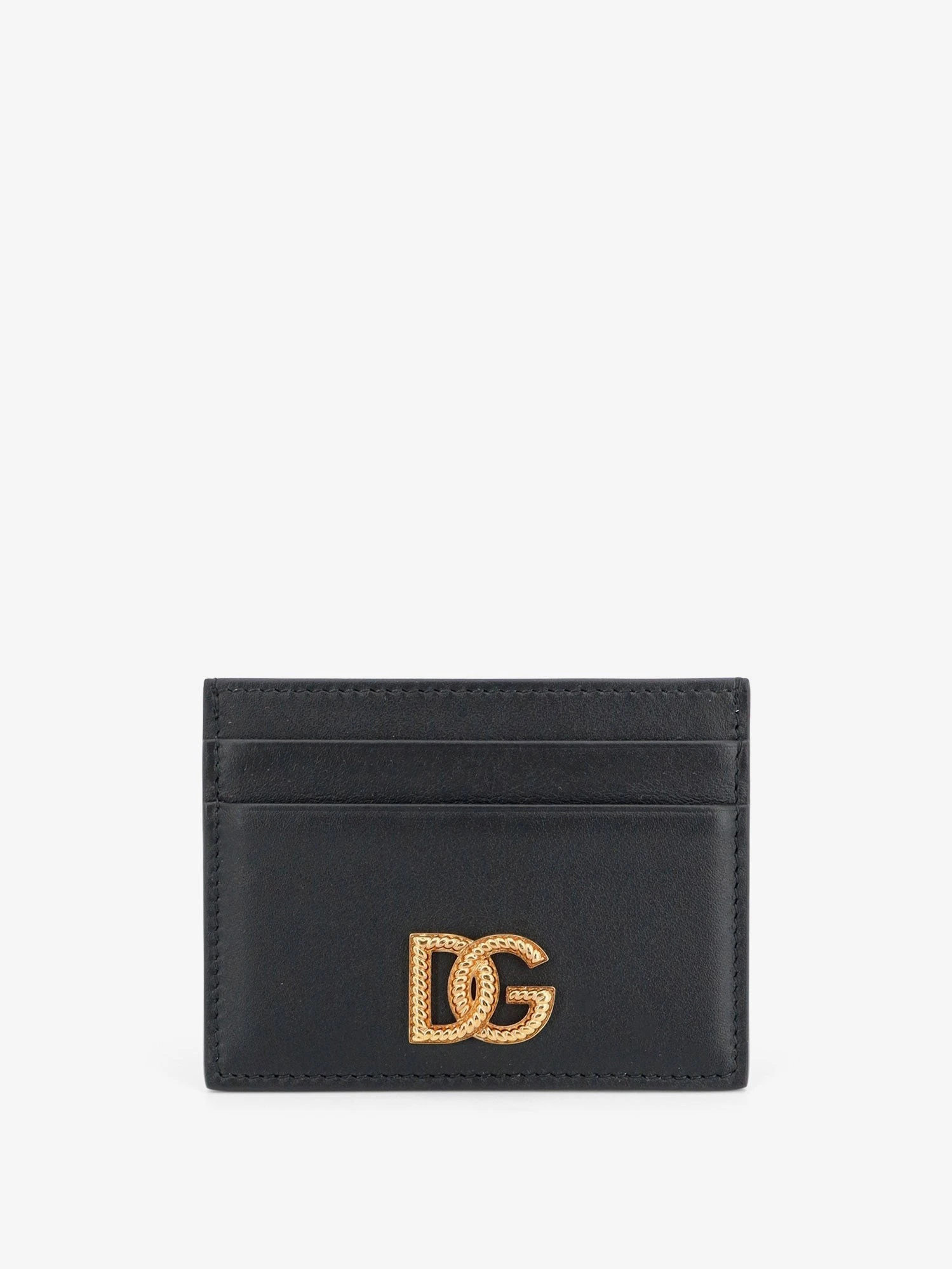 Leather card holder with metal DG logo.webp