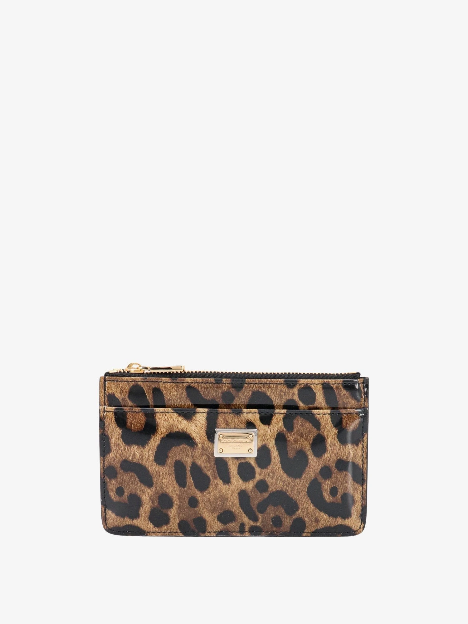 Patent leather card holder with animal print.webp