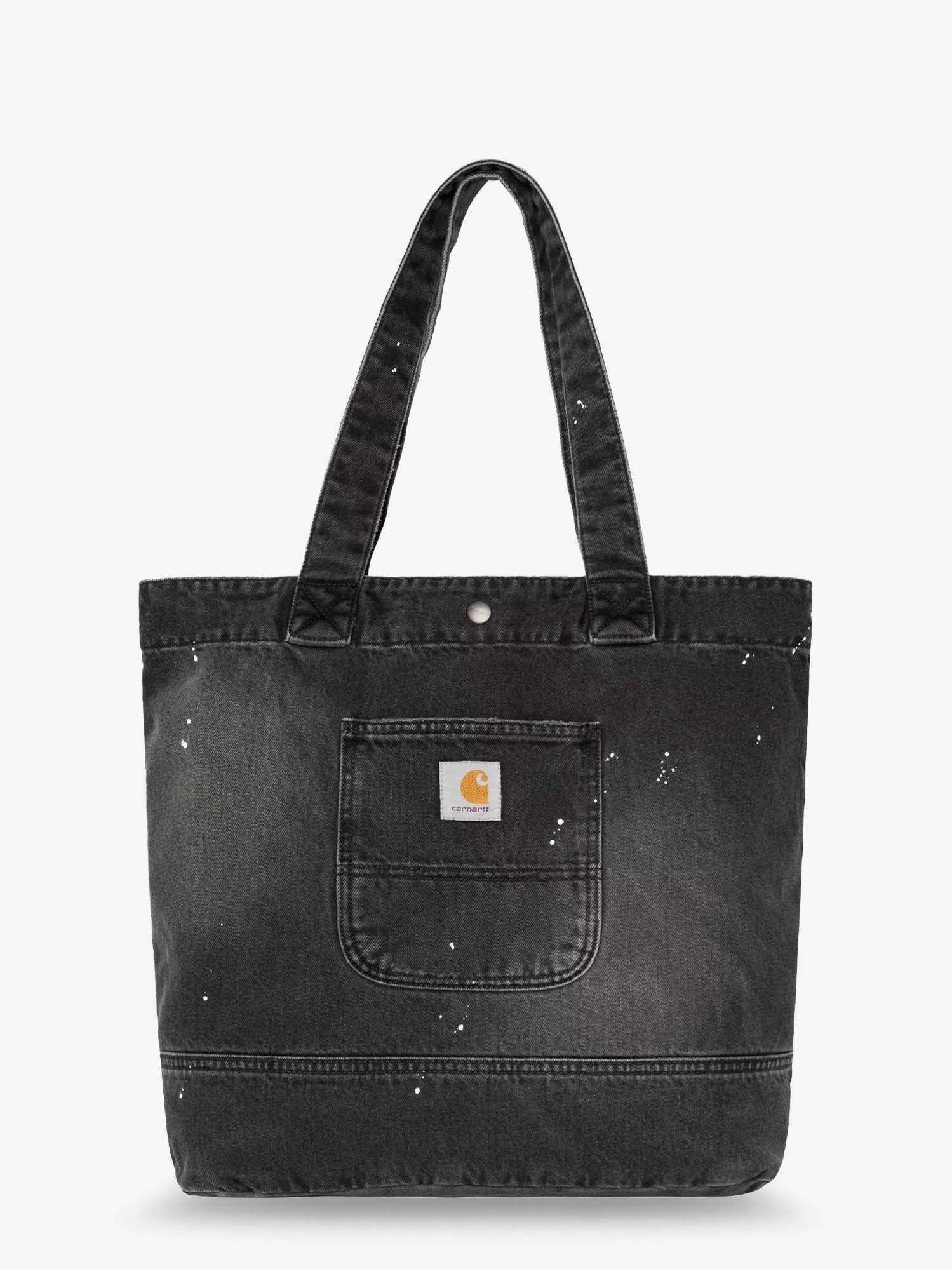 Used-effect black denim shopping bag.webp