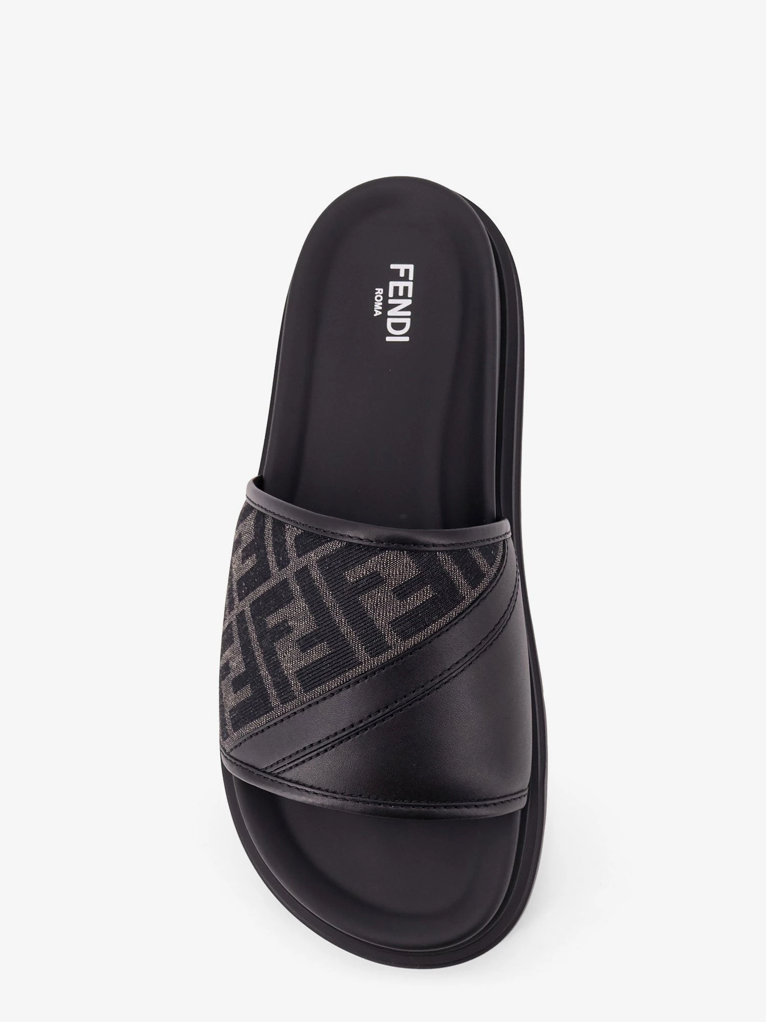 Low leather sandals with FF jacquard insert.webp