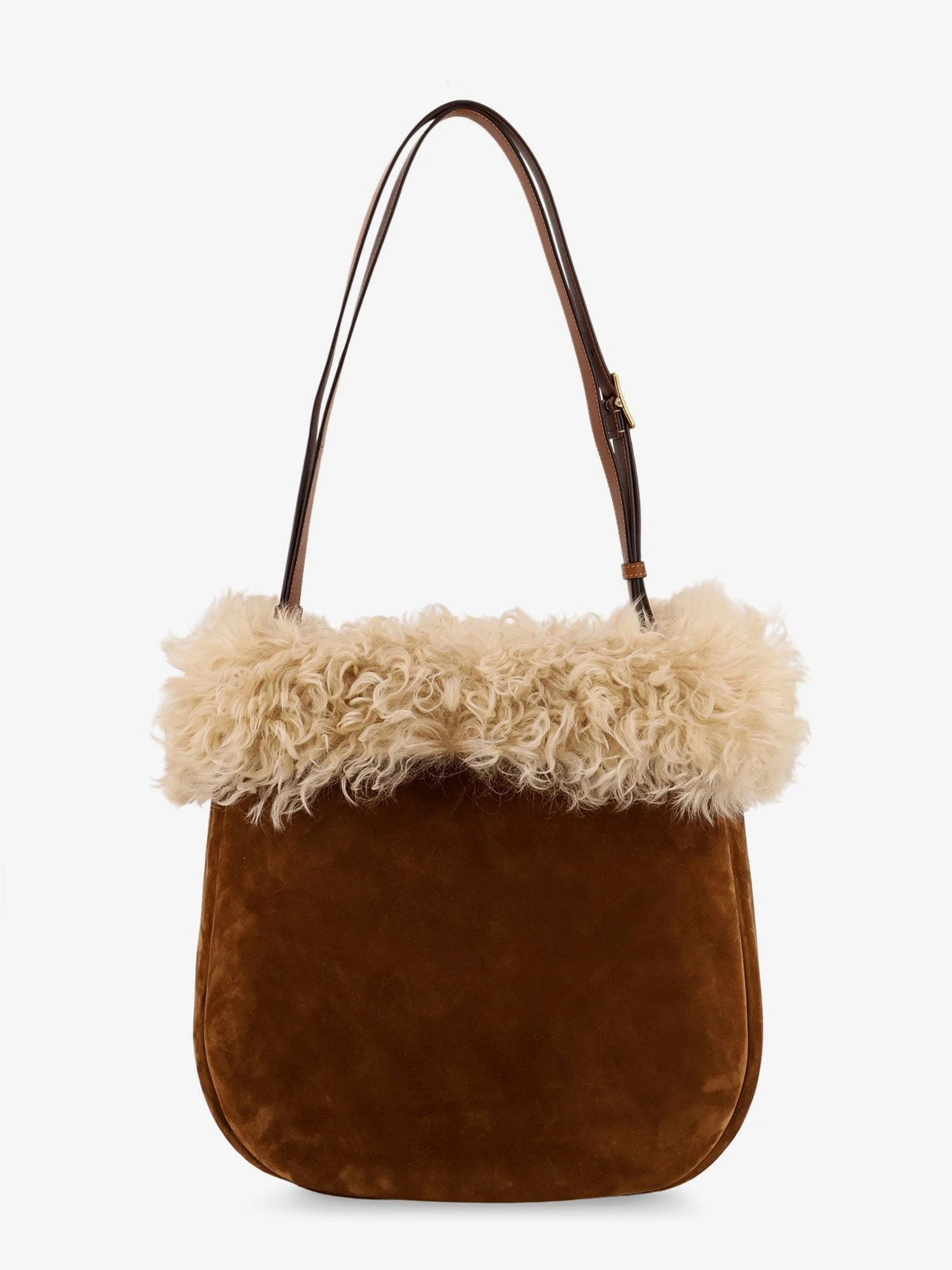 Suede shoulder bag with shearling profile.webp