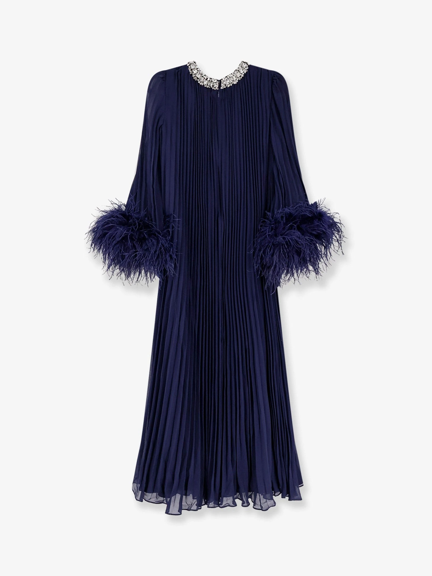 Chiffon long dress with ostrich feathers.webp